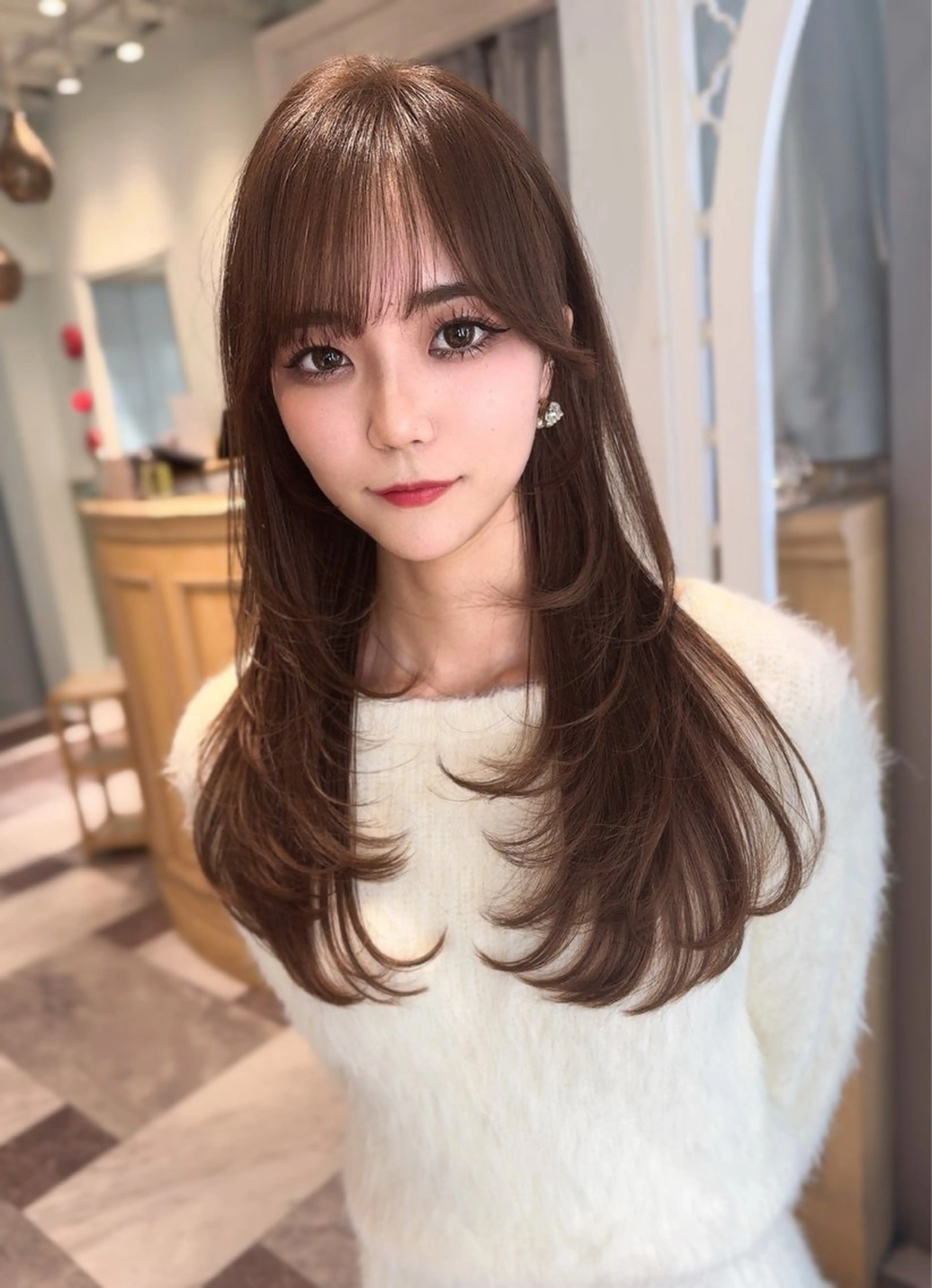 セミロング カラー ベージュカラー 黒髪 ブリーチ ブルーカラー ブルーブラック カット ヘアカラー トリートメント 木屋元一/透明感 /レイヤー/顔まわりのヘアスタイル