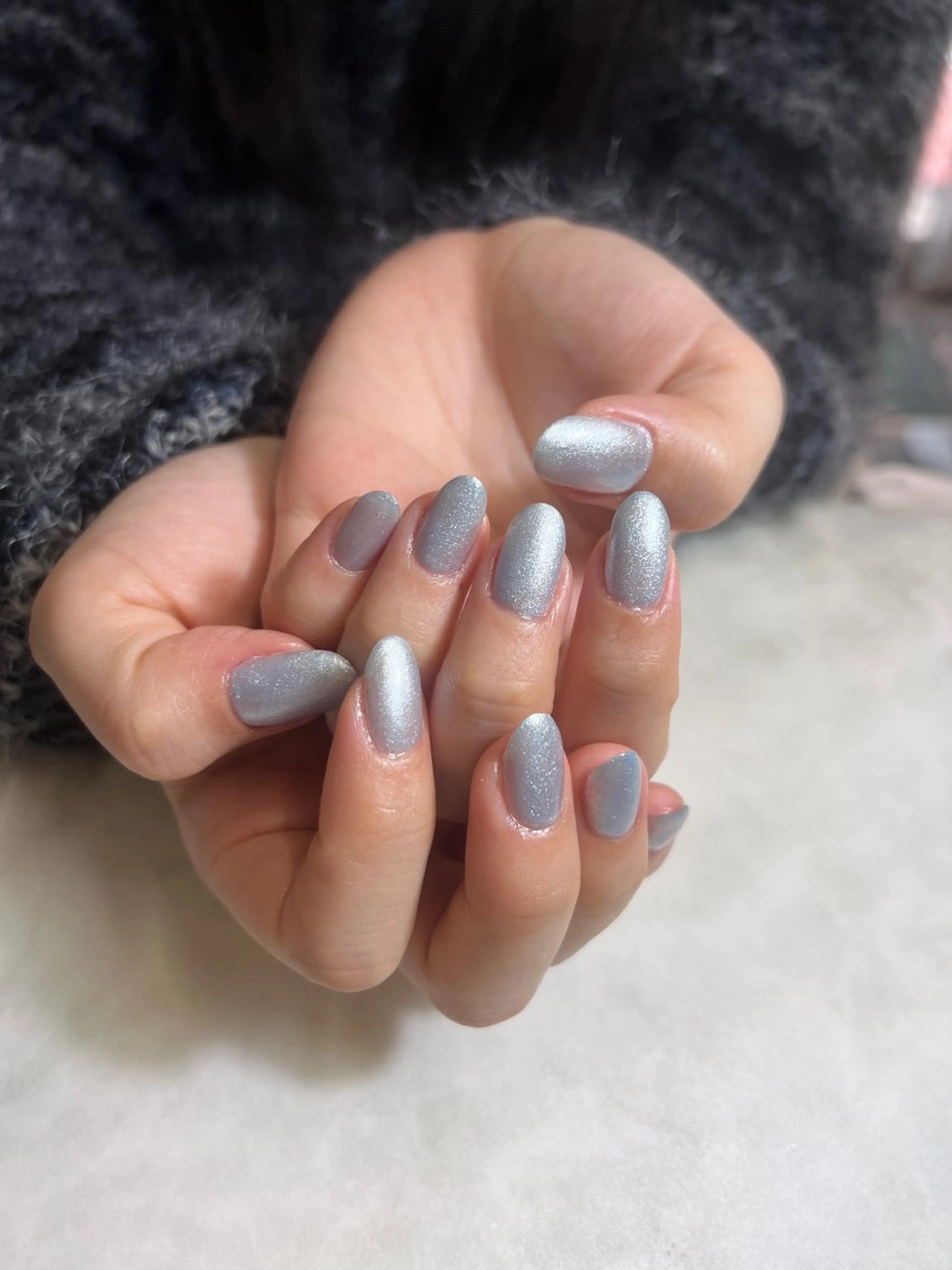 ネイル ブルー ジェルネイル ラメ(グリッター) ワンカラーネイル アフローディアネイルネオ葛西店所属・植村 ちはるのネイルデザイン