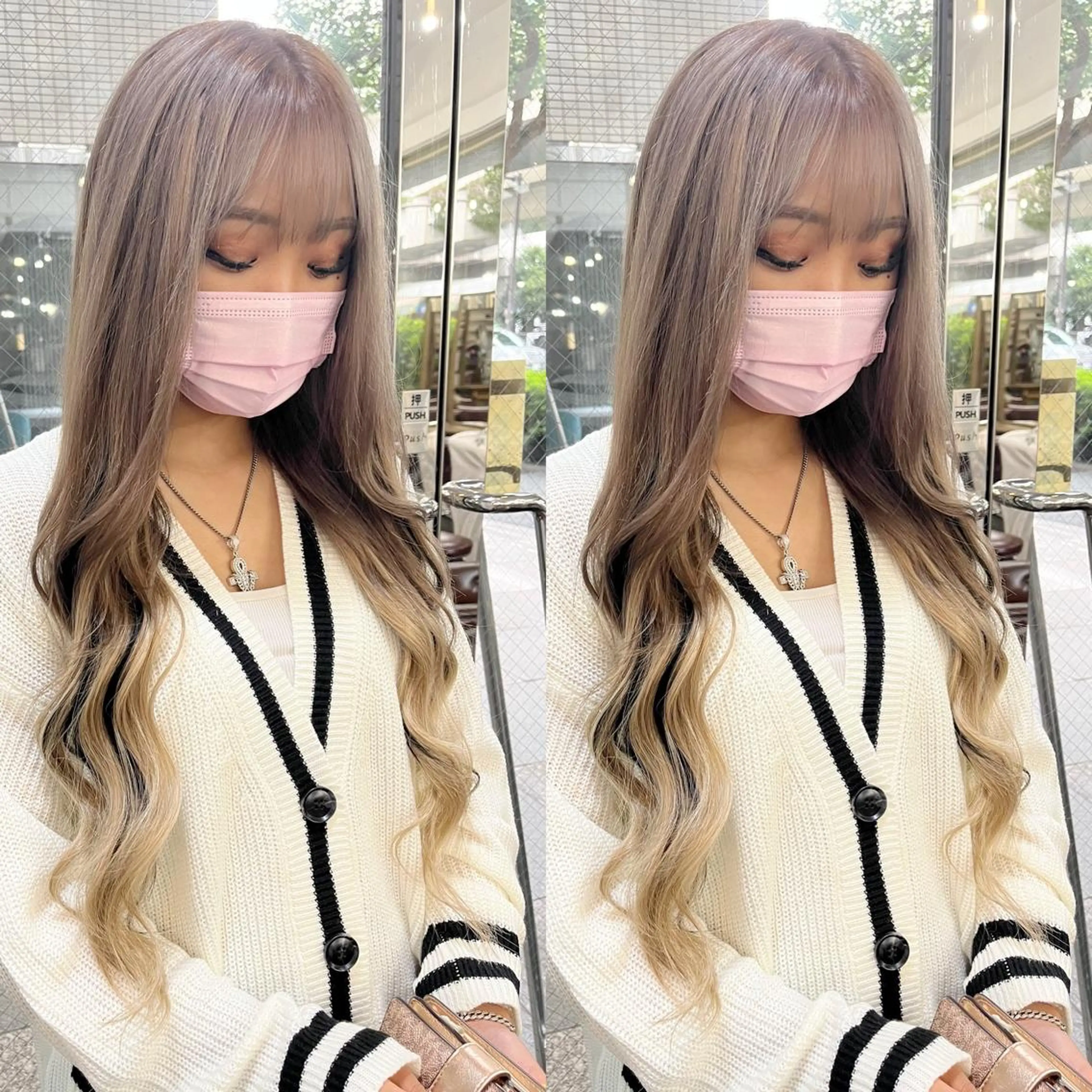 ロング カラー ハイトーンカラー メッシュ エクステ モモカ/ハイトーン /バレイヤージュのヘアスタイル