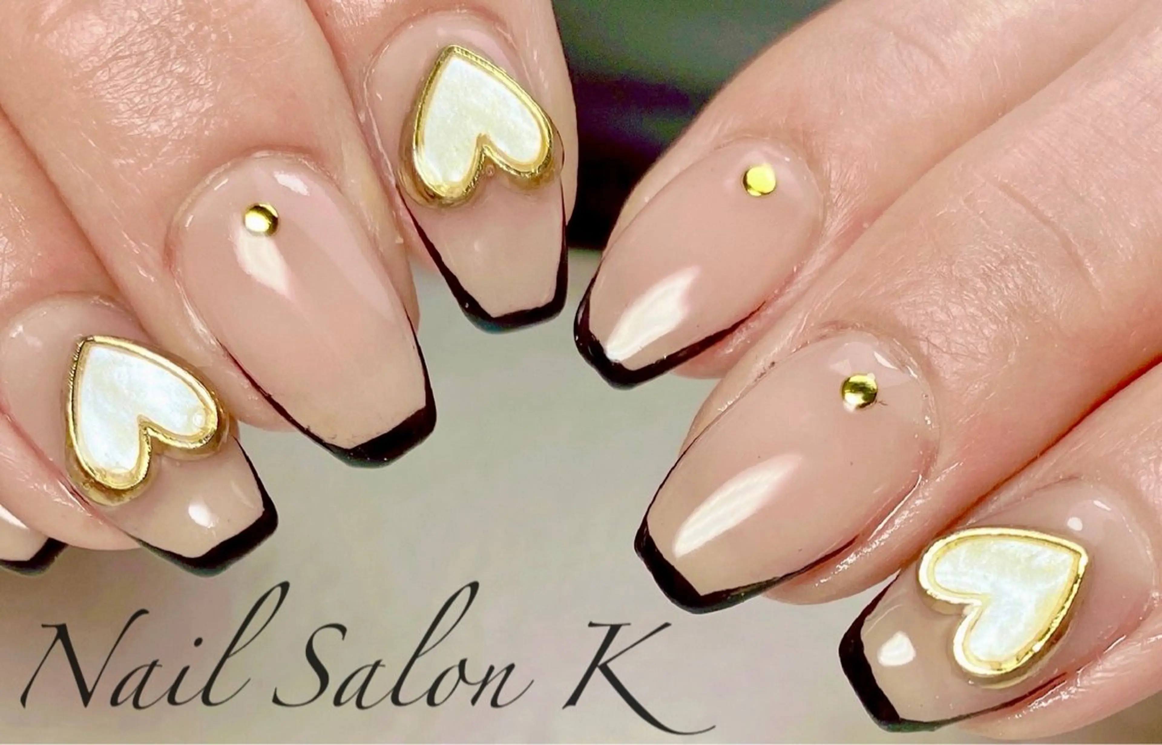 ネイル フレンチネイル ハート 持ち込み ハンドネイル Nail Salon K 🧸美爪育成のネイルデザイン