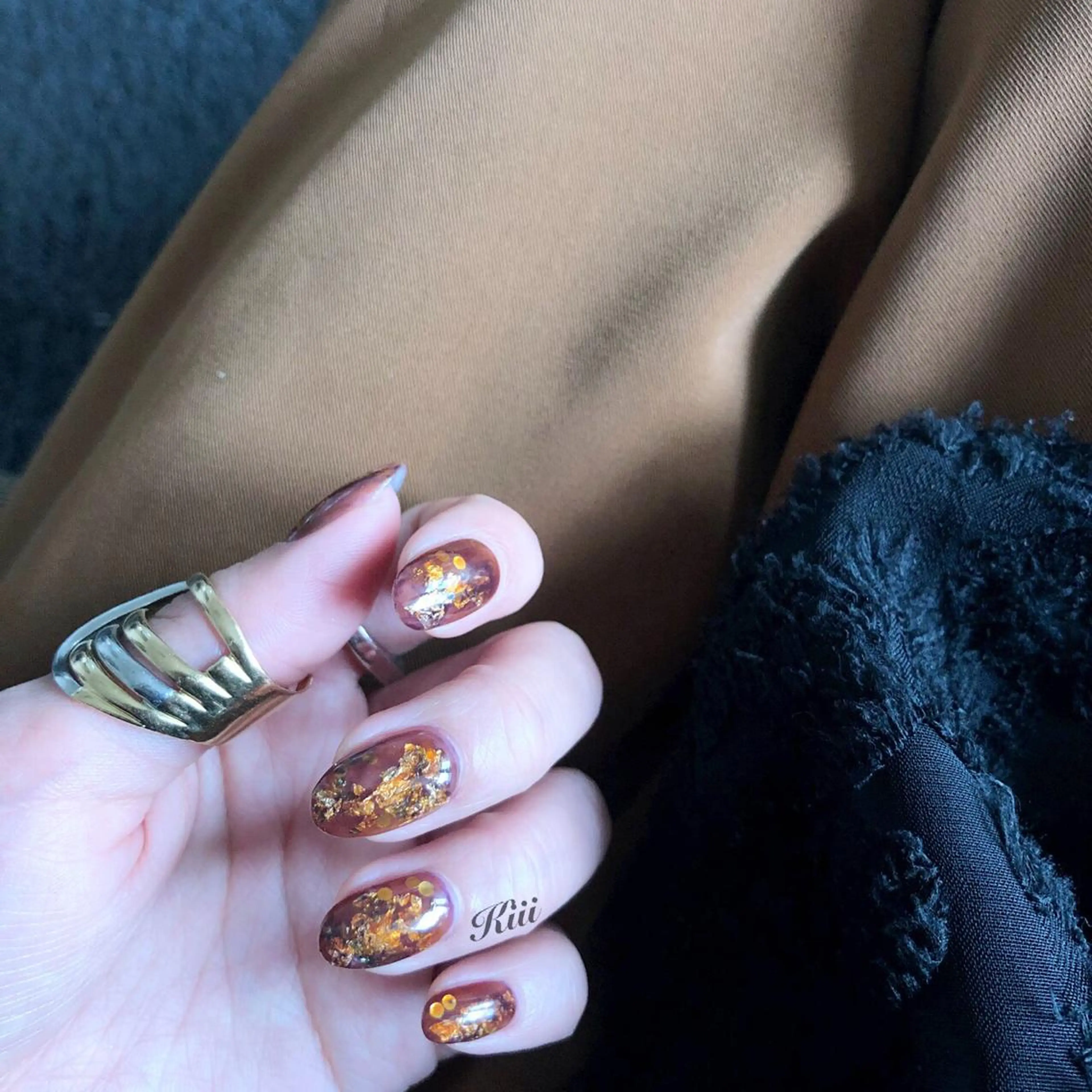 ネイル ブラウン パープル ハンドネイル フットネイル kiii.__ ✴︎*のネイルデザイン
