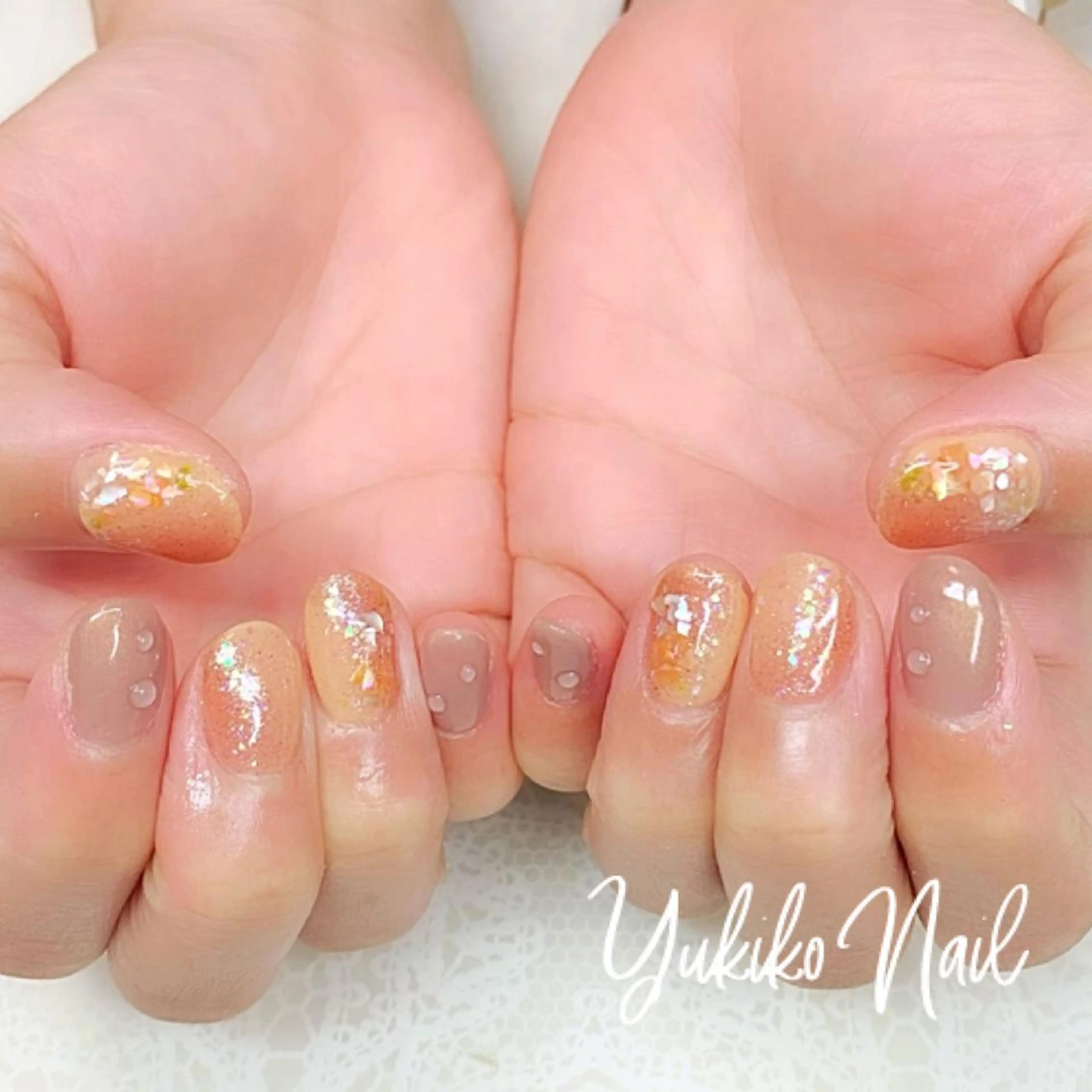 ネイル ブラウン オレンジ ハンドネイル ユキコ ネイルのネイルデザイン