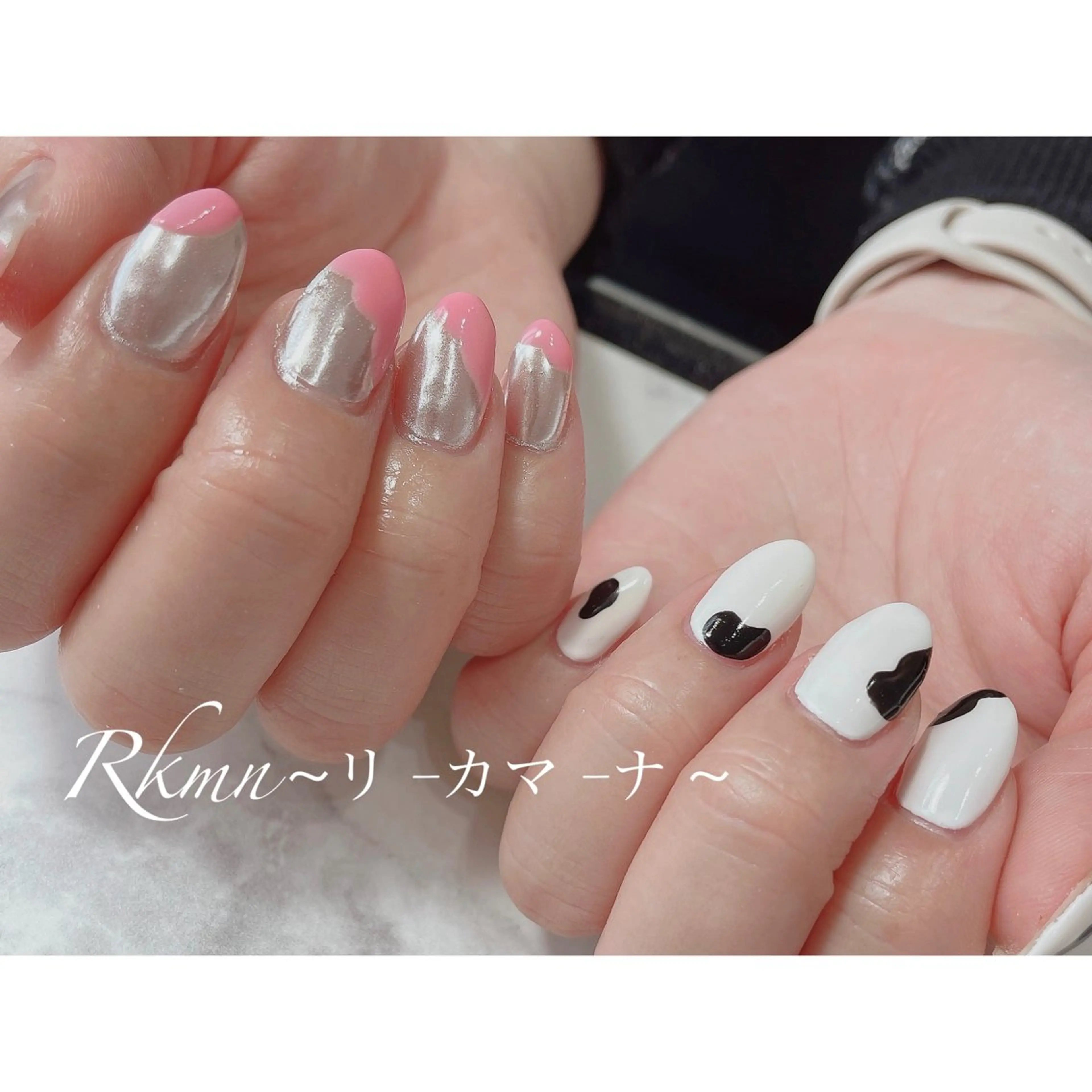 ネイル アートネイル フレンチネイル ミラーネイル ニュアンスネイル ピンク ハンドネイル フットネイル ハンドケア Rkmn ~リ-カマ-ナ~のネイルデザイン