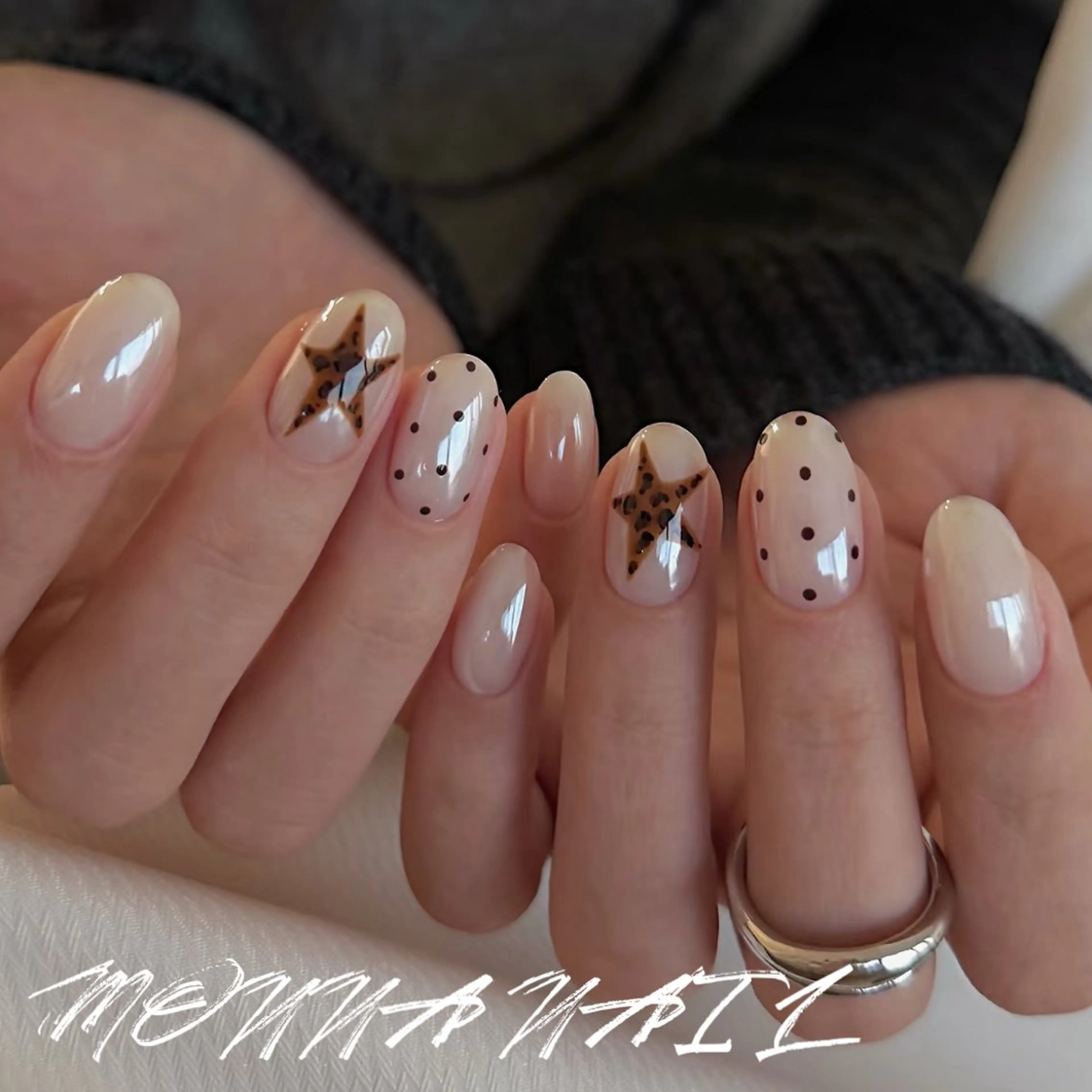 ネイル アニマル柄 アートネイル ドット 長さ出し 韓国ネイル ハンドネイル モンナ CCのネイルデザイン