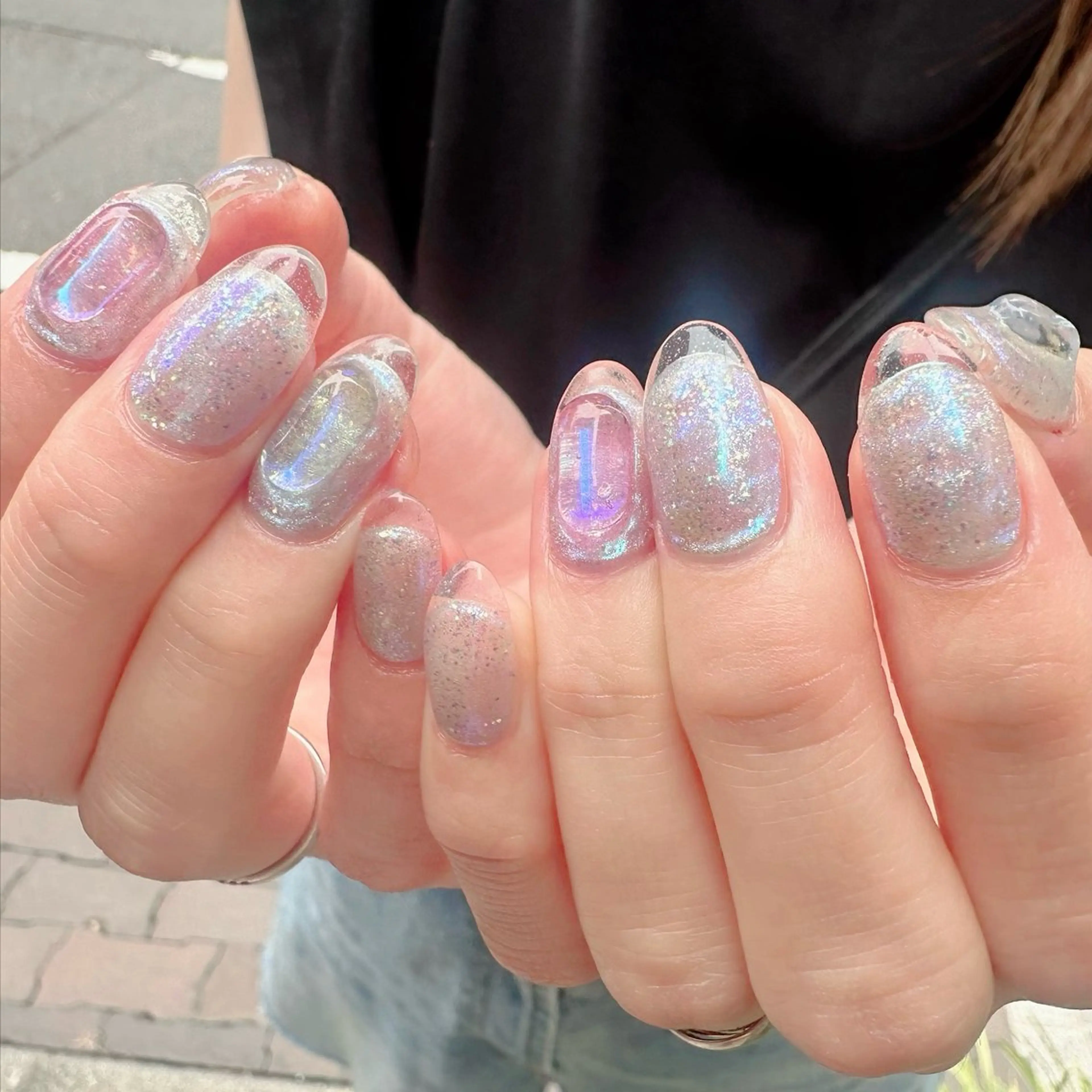 ネイル オーロラネイル クリアネイル フレンチネイル 氷ネイル・うるうるネイル 韓国ネイル 🪞KAPE NAIL 🪞のネイルデザイン