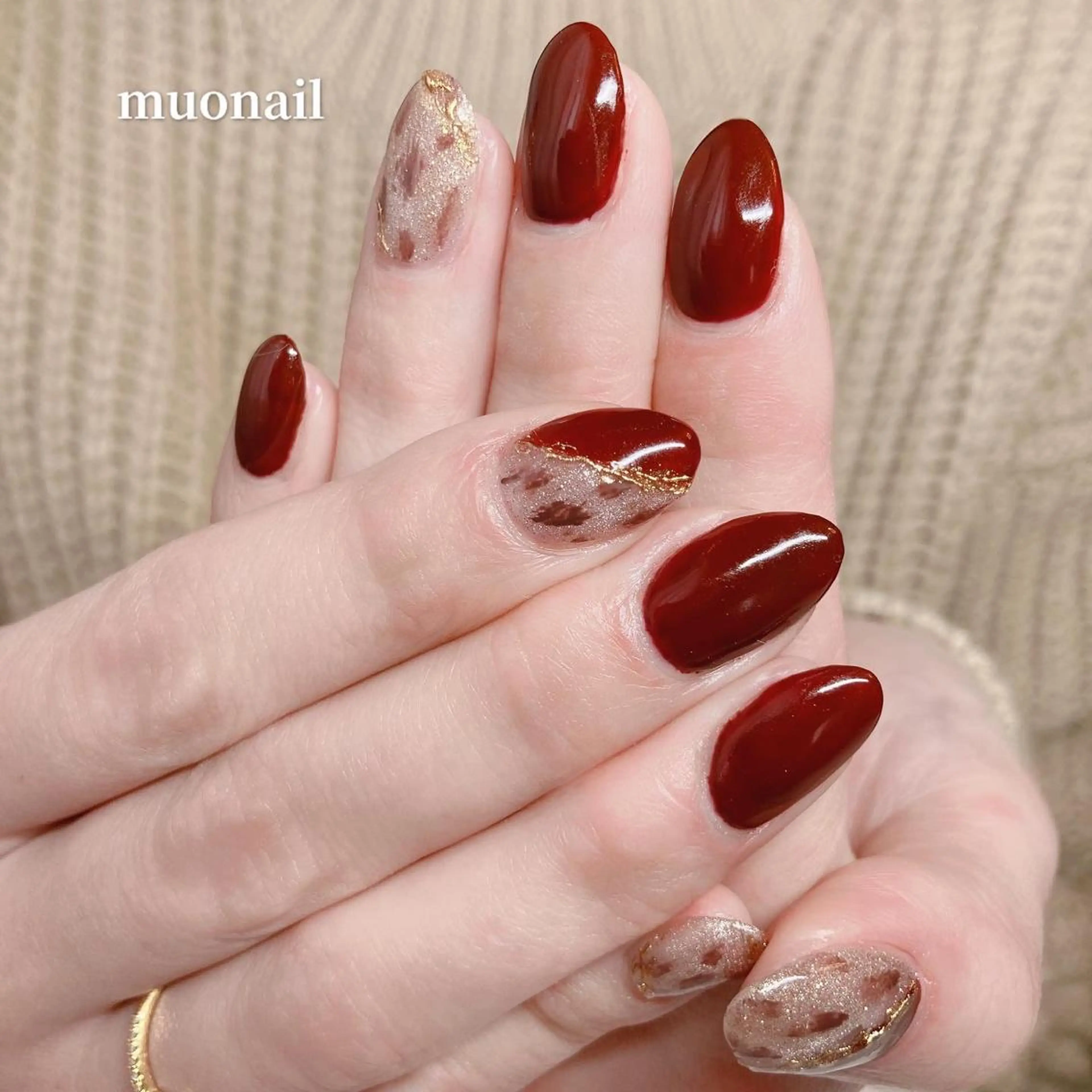 ネイル アニマル柄 ボルドー 中川 ほののネイルデザイン