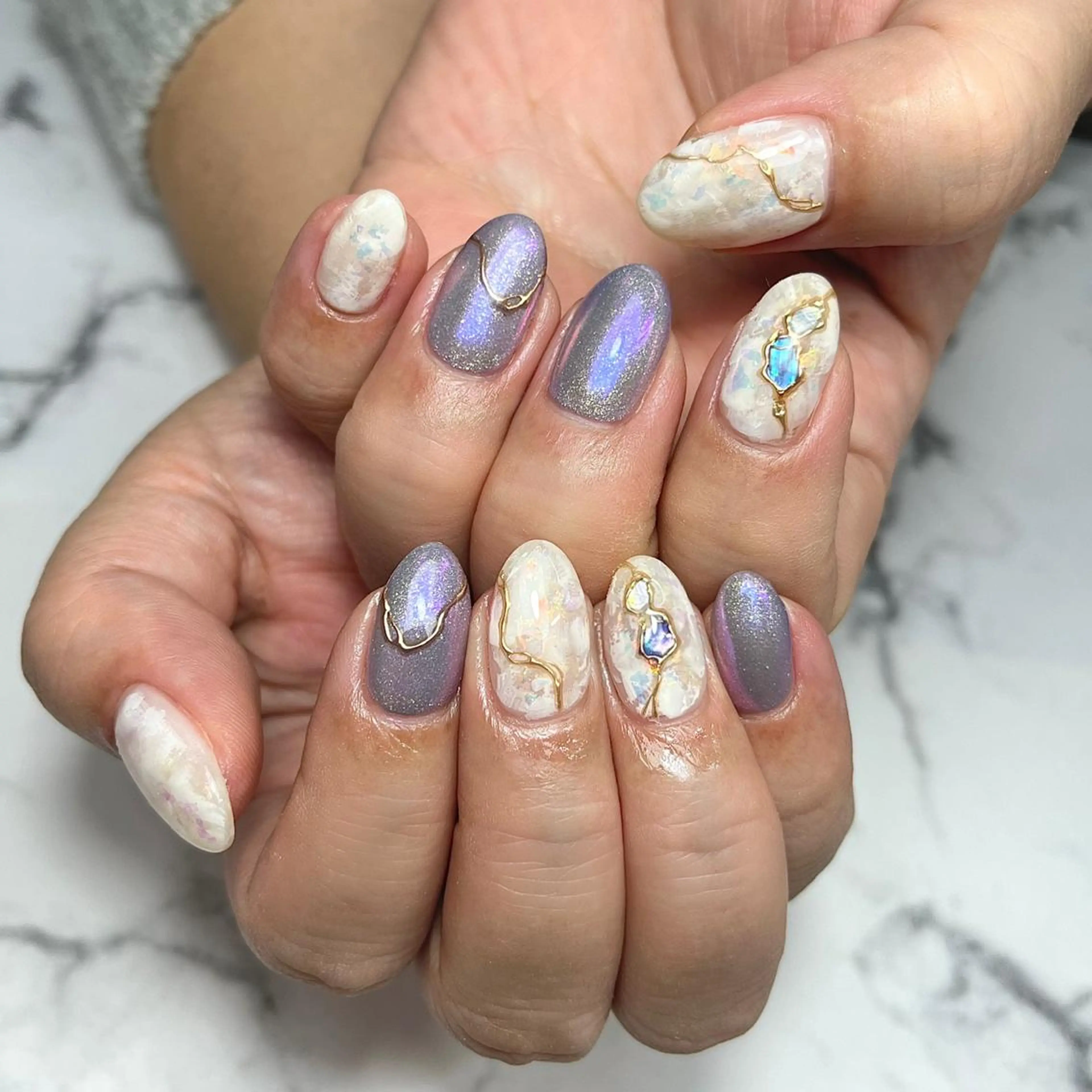 ネイル アートネイル オーロラネイル ジェルネイル 氷ネイル・うるうるネイル 韓国ネイル ハンドネイル NAIL NOWのネイルデザイン