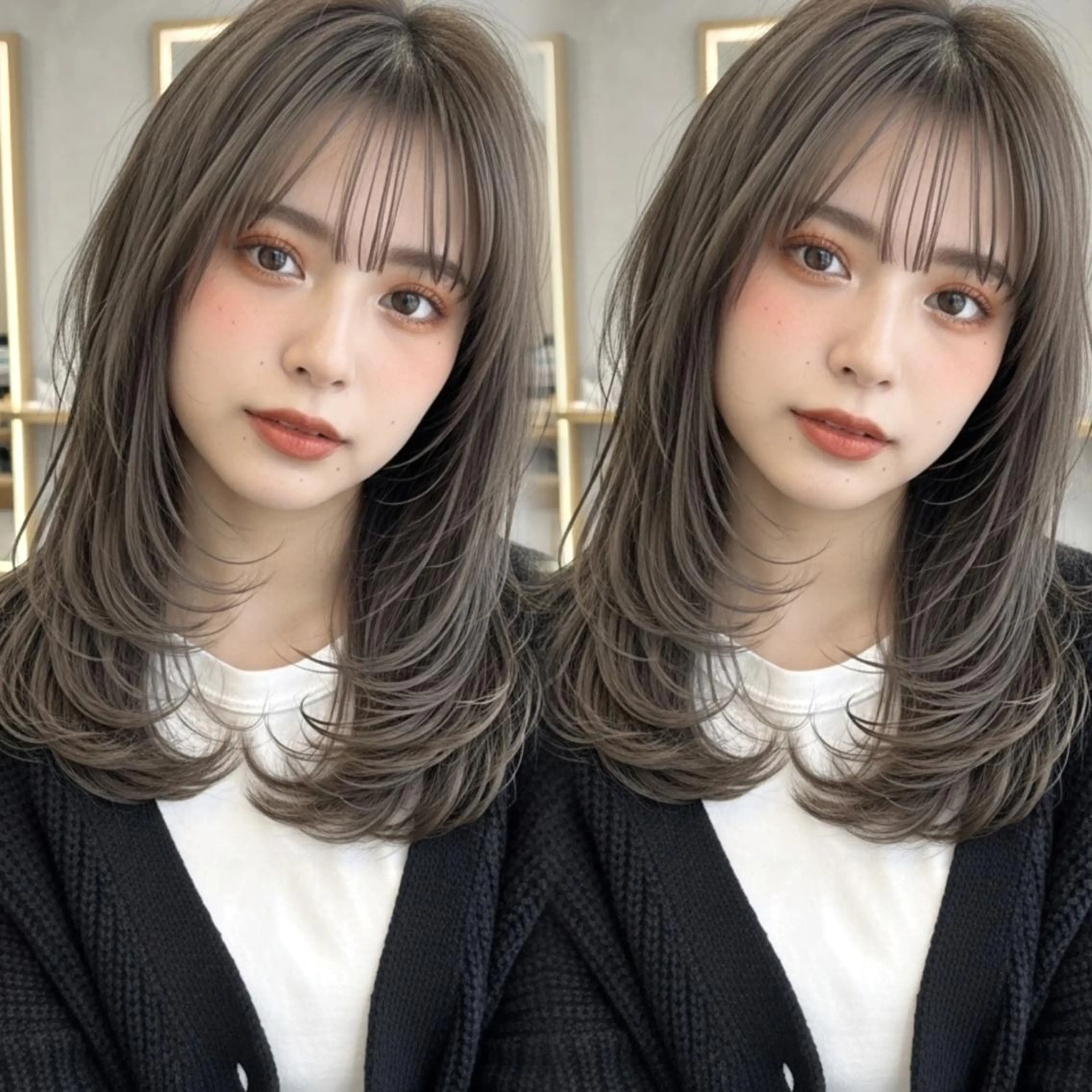 ミディアム 顔周りカット 韓国風ヘア レイヤーカット 小顔カット カット ヘアカラー トリートメント ヘアセット ✨韓国レイヤー🦋 リピートNO.1✨のヘアスタイル