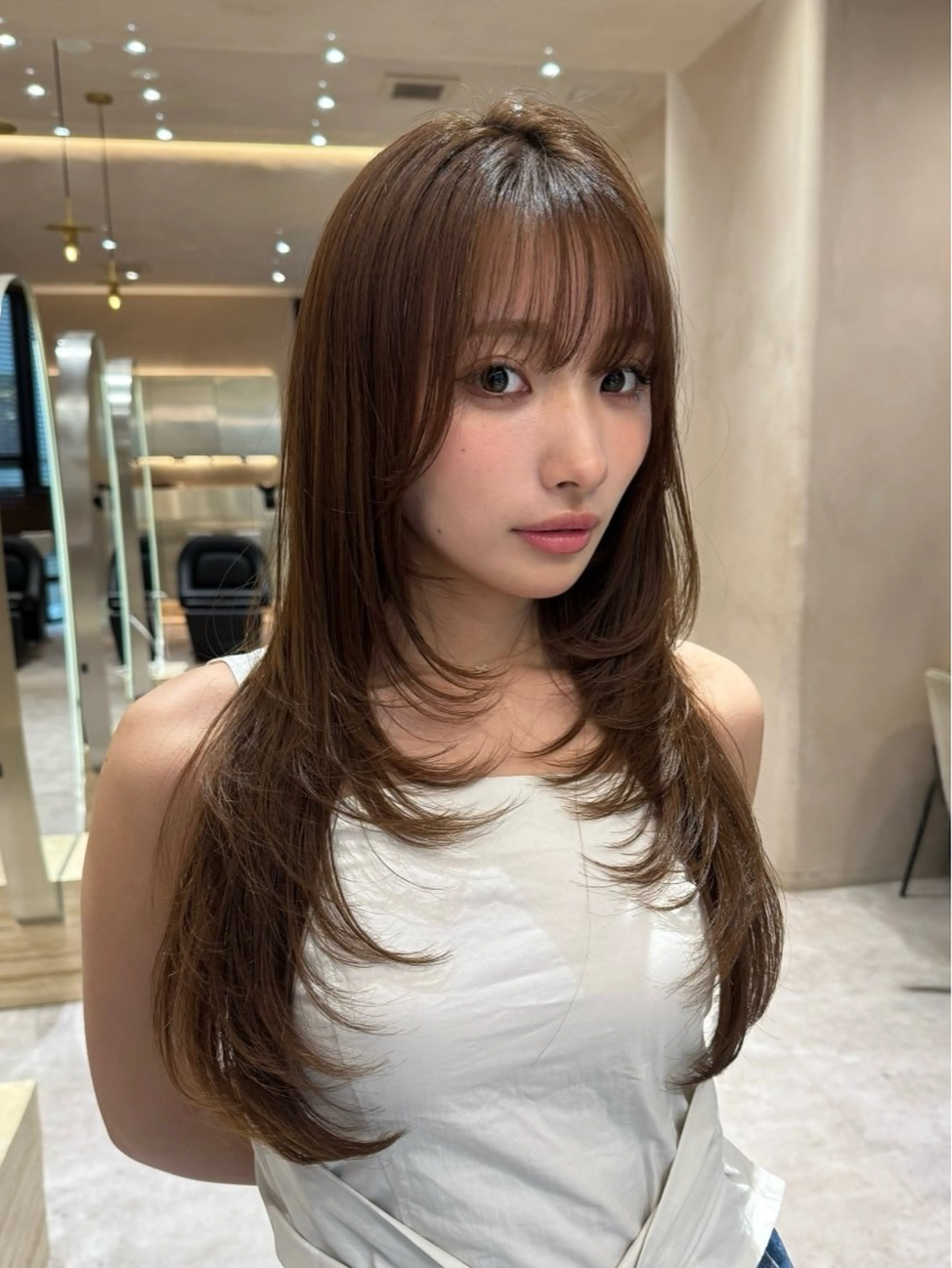 ロング カラー 顔まわりレイヤー 韓国風ヘア レイヤーカット 似合わせカット 小顔カット カット ヘアカラー ヘアセット 韓国レイヤー🇰🇷 韓国研修◎渋谷カイトのヘアスタイル