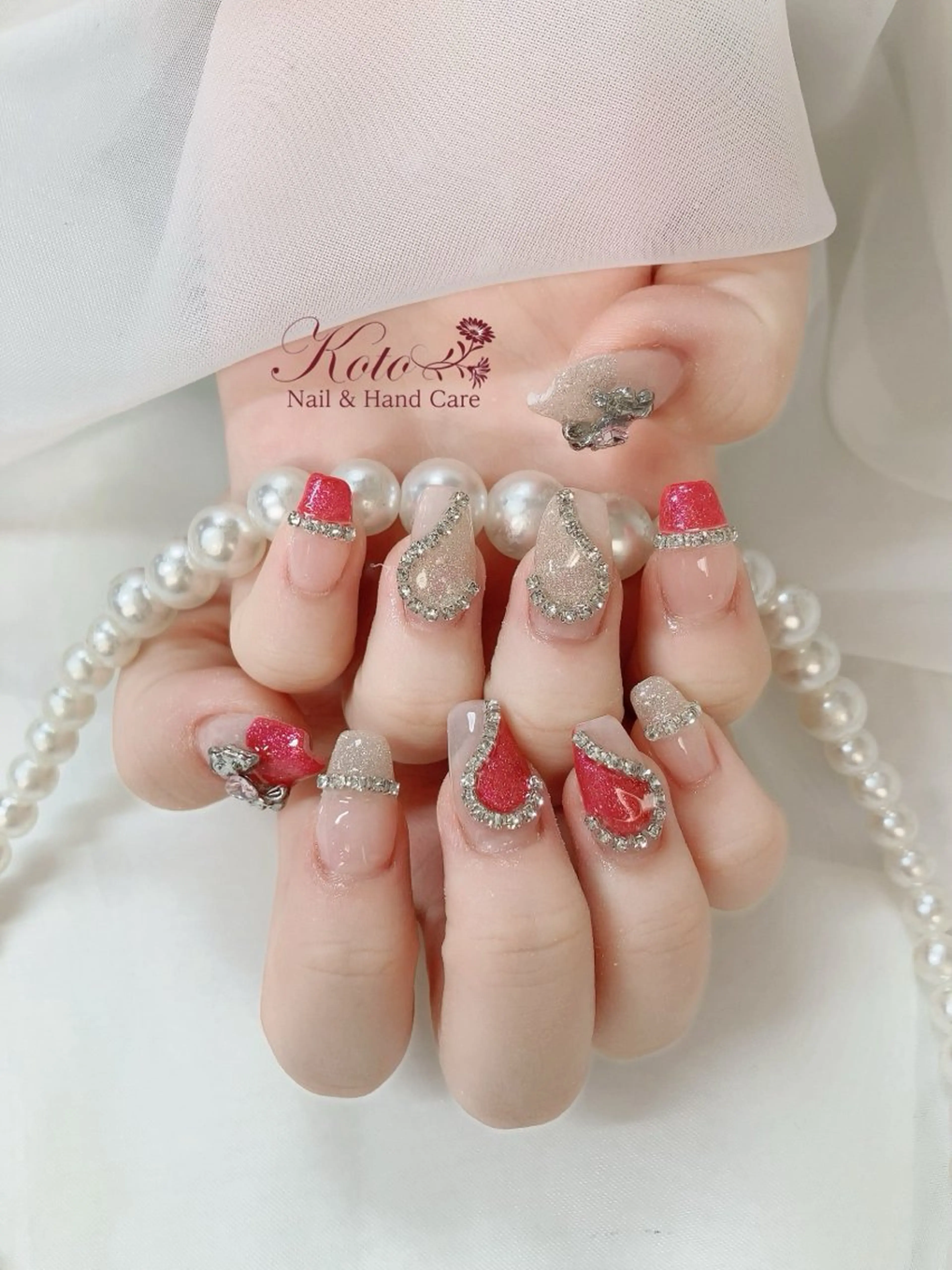 ネイル 長さ出し ジェルネイル ハート 持ち込み ニュアンスネイル ハンドネイル Nail Salon KOTOのネイルデザイン