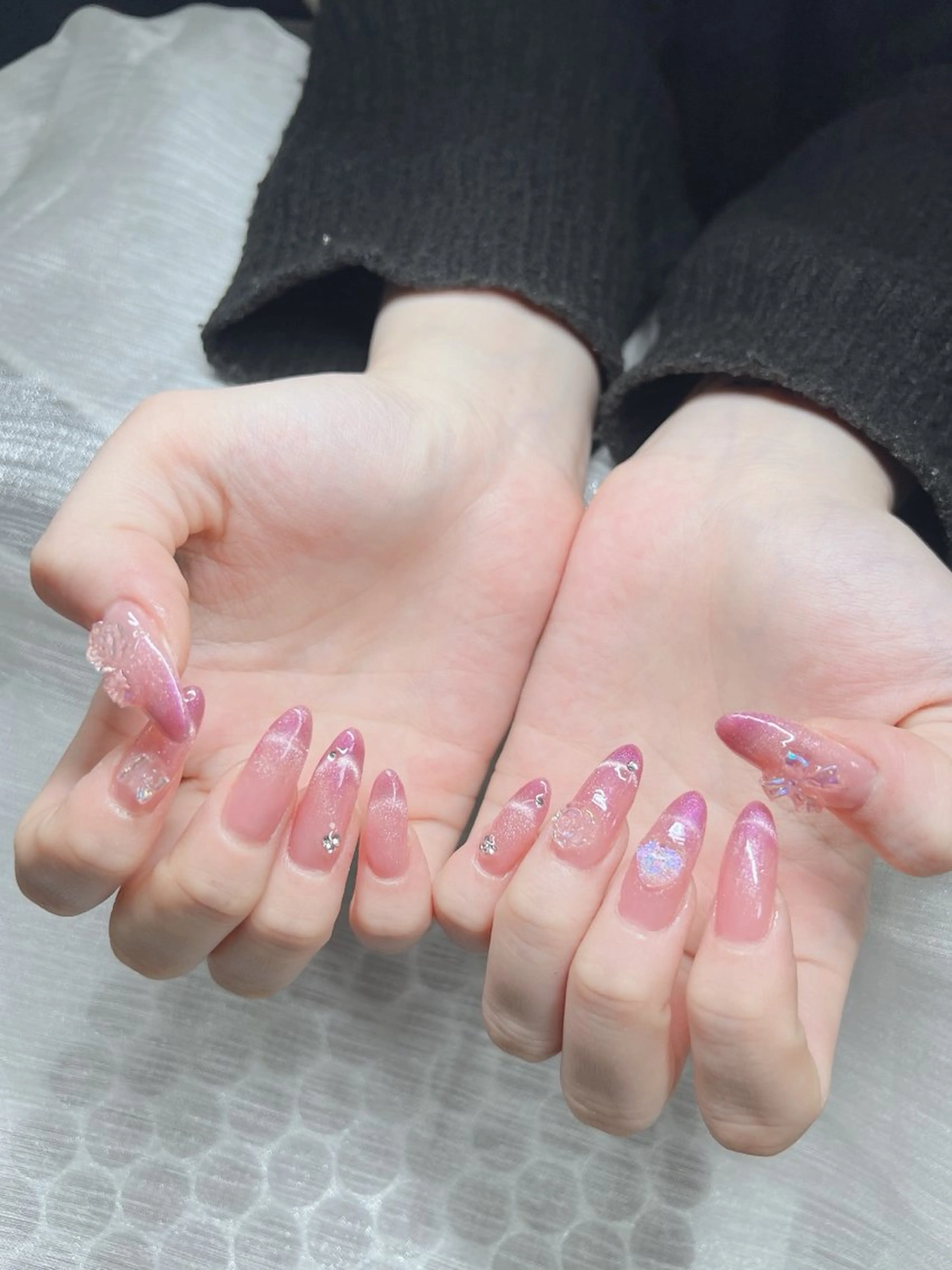 ネイル オーロラネイル チークネイル 長さ出し フットネイル フレンチネイル Lee Nails チップ長さだし専門店のネイルデザイン