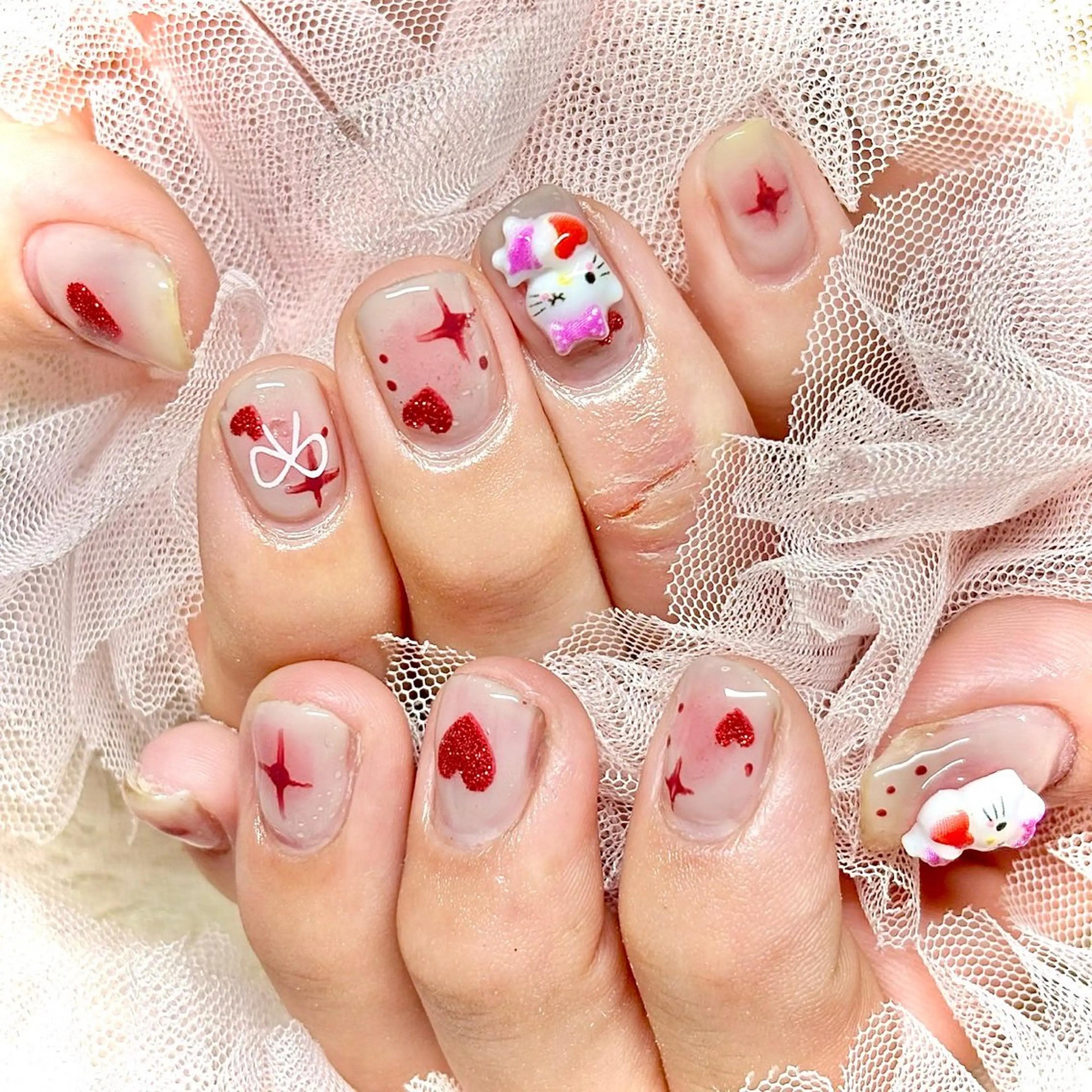 ネイル ハート 韓国ネイル 夏ネイル ワンホンネイル miminon 自宅ネイルサロンのネイルデザイン