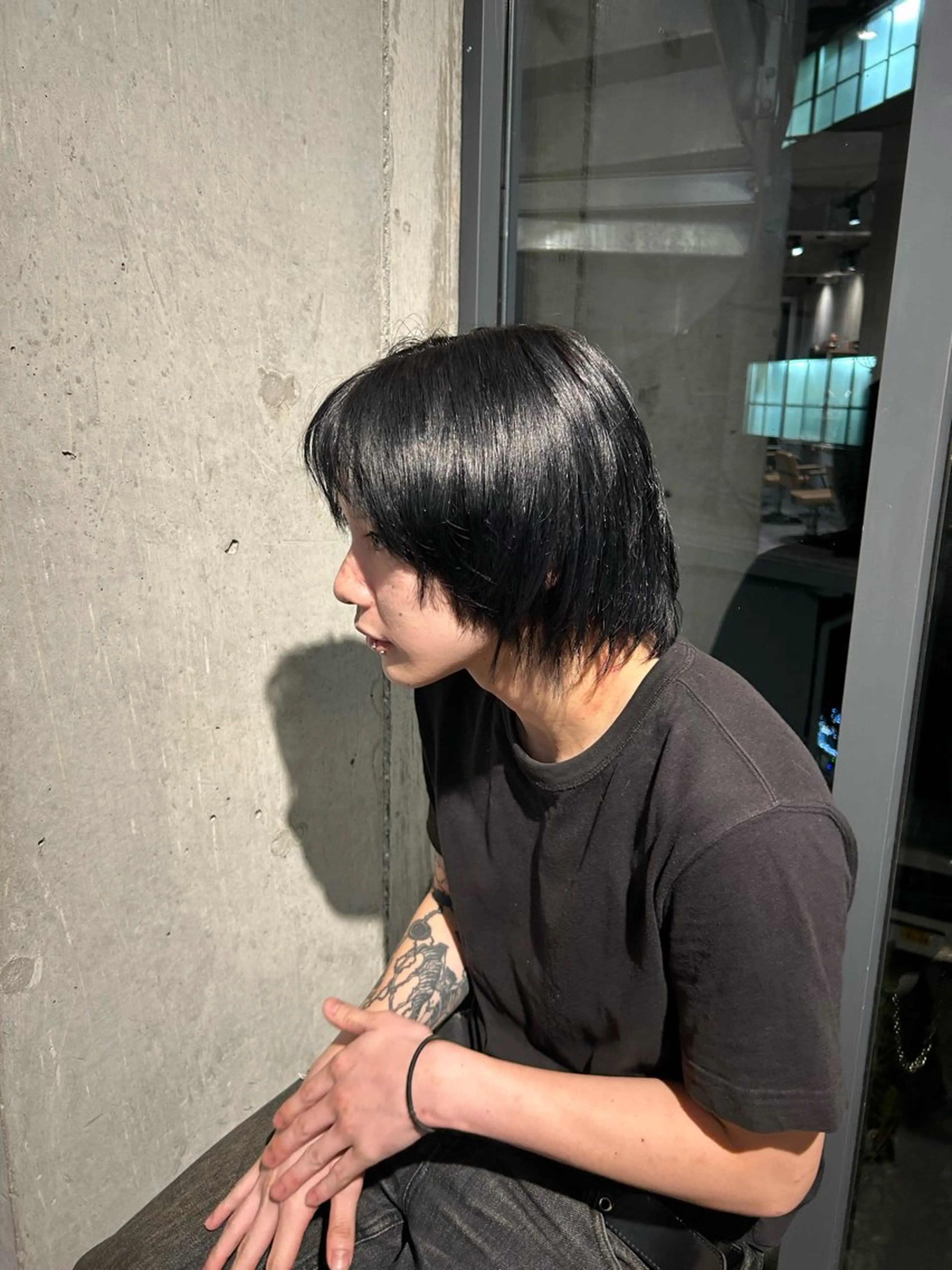 ショート カラー メンズ 黒髪 抜きっぱなしブロンド 葉月/ボブ/ 透明感カラー／中目黒のヘアスタイル