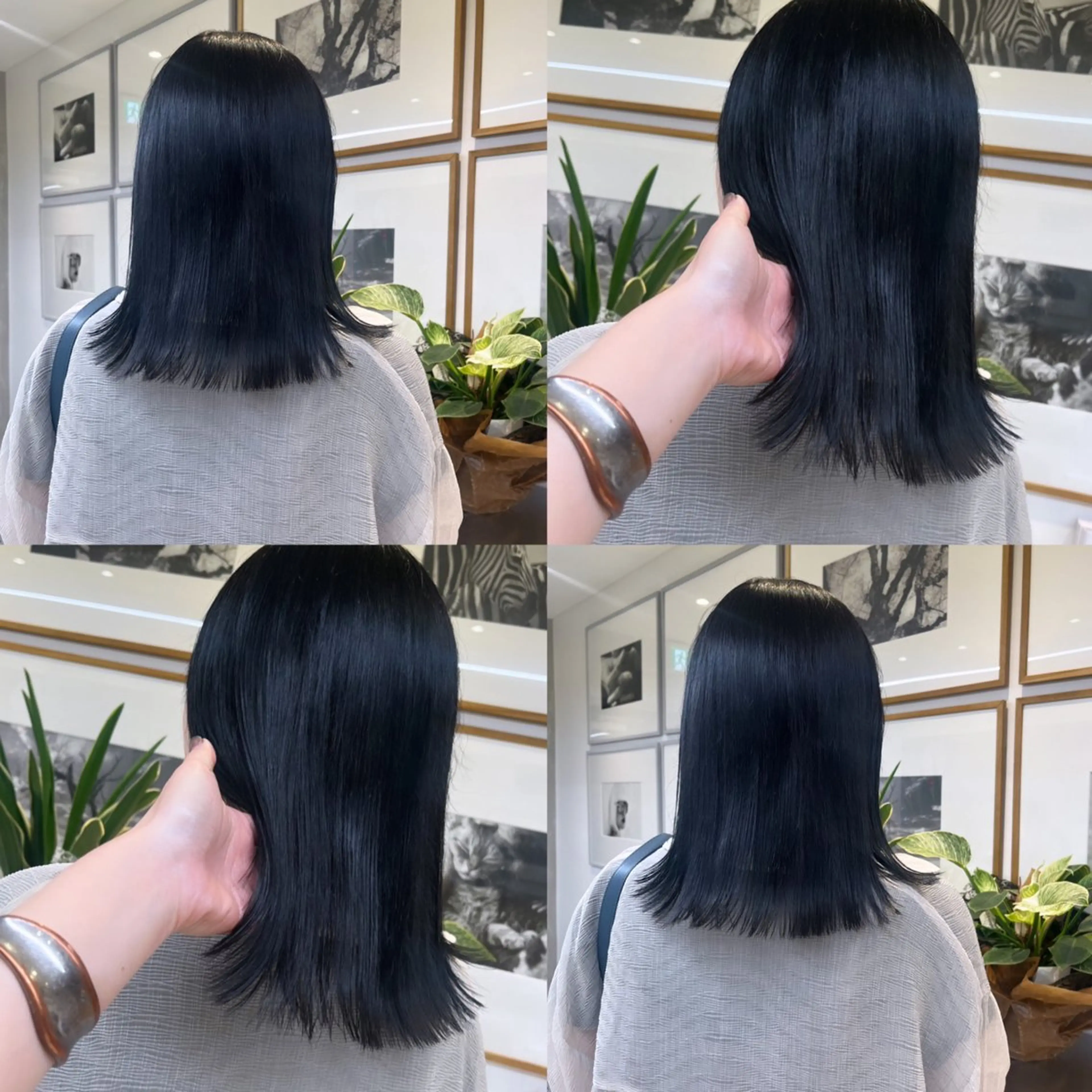 ミディアム カラー 黒髪 ブリーチ ブルーカラー ブルーブラック ブルージュ ヘアカラー トリートメント ヘッドスパ ヘアセット カジュアルを女っぽく 𝗮𝘆𝗮𝗰𝗼のヘアスタイル