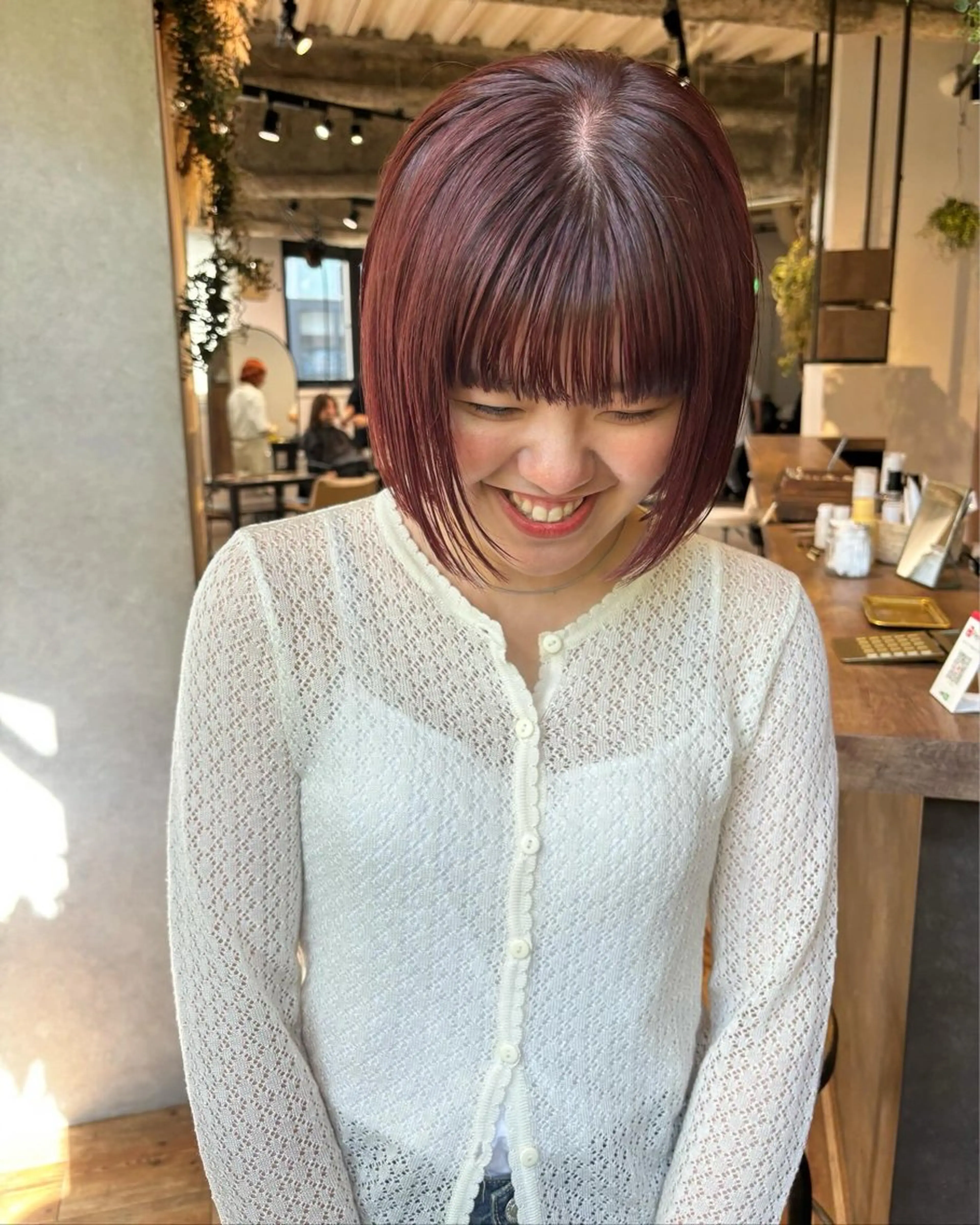 カラー ブリーチ ボルドーカラー ダブルカラー ブリーチなしカラー 無料カットモデル募集 ／ueno aiのヘアスタイル