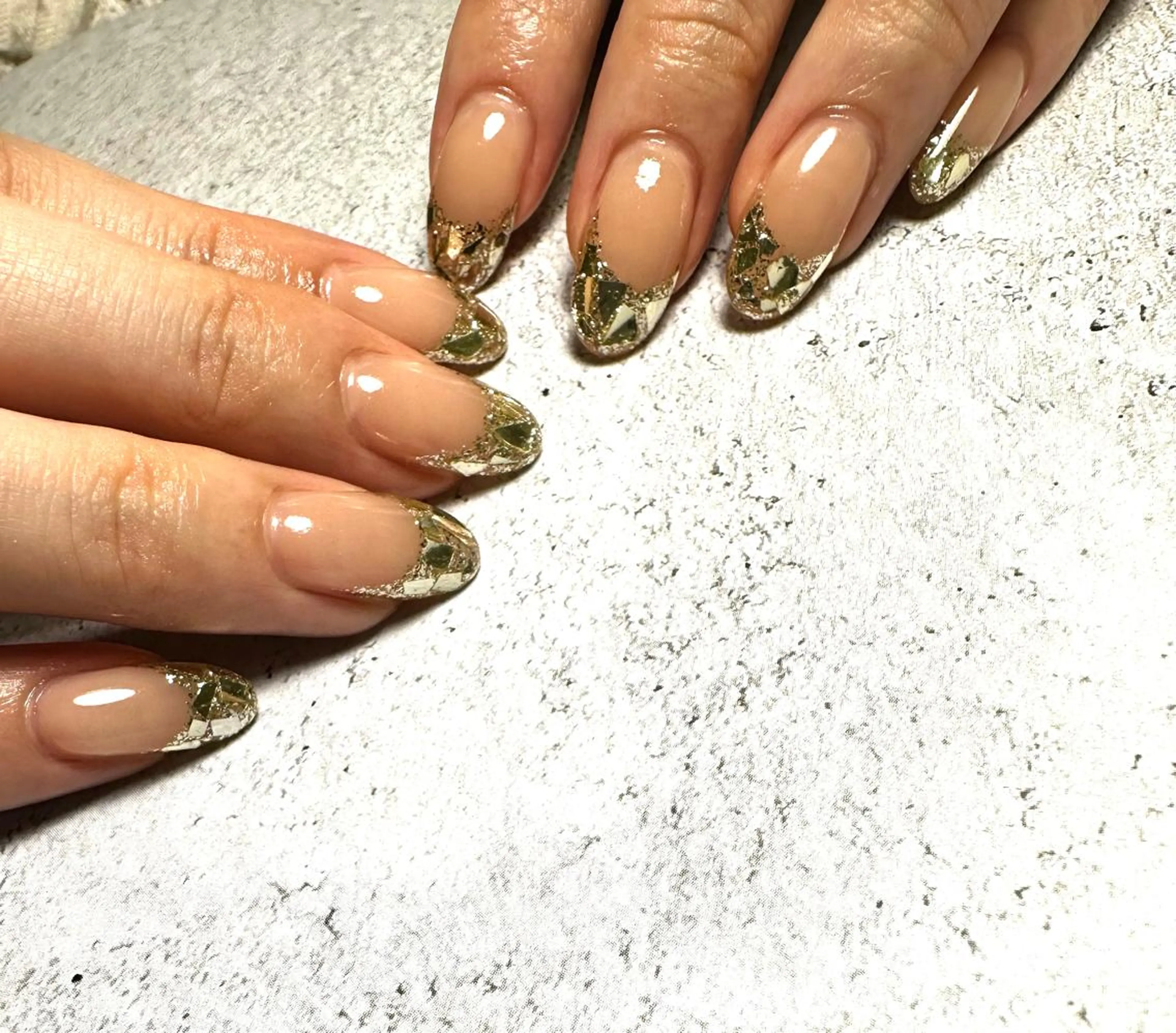 ネイル フレンチネイル ガラスフレンチ ゴールド シルバー ハンドネイル MELLMODE所属・Nakano Kanaのネイルデザイン