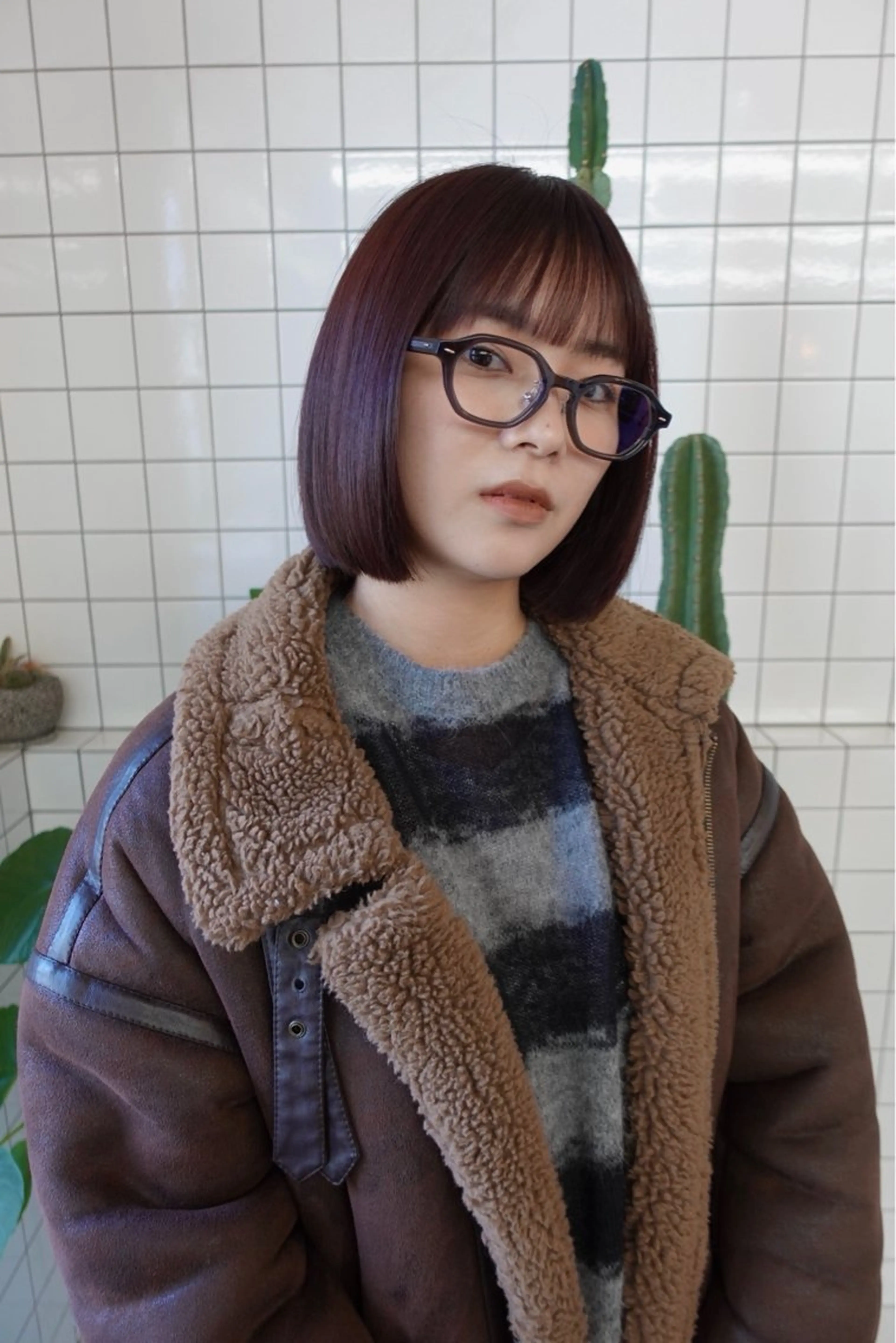 ショート カラー ボルドーカラー カット ヘアカラー ボブパーマ/パーマ ウルフパーマのヘアスタイル