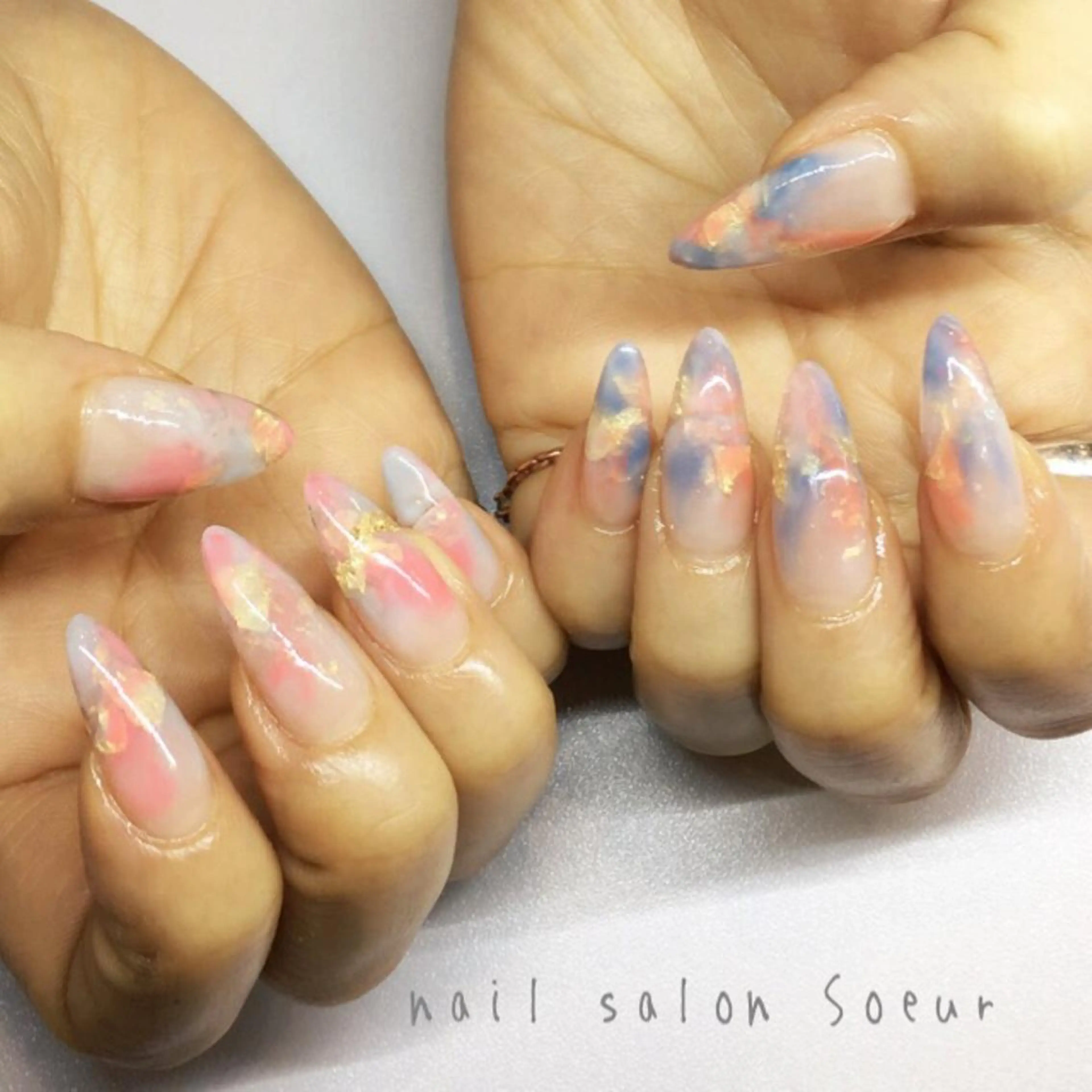 ネイル クリアネイル 大理石ネイル(マーブル) スカルプネイル 春ネイル nail salon Soeurのネイルデザイン