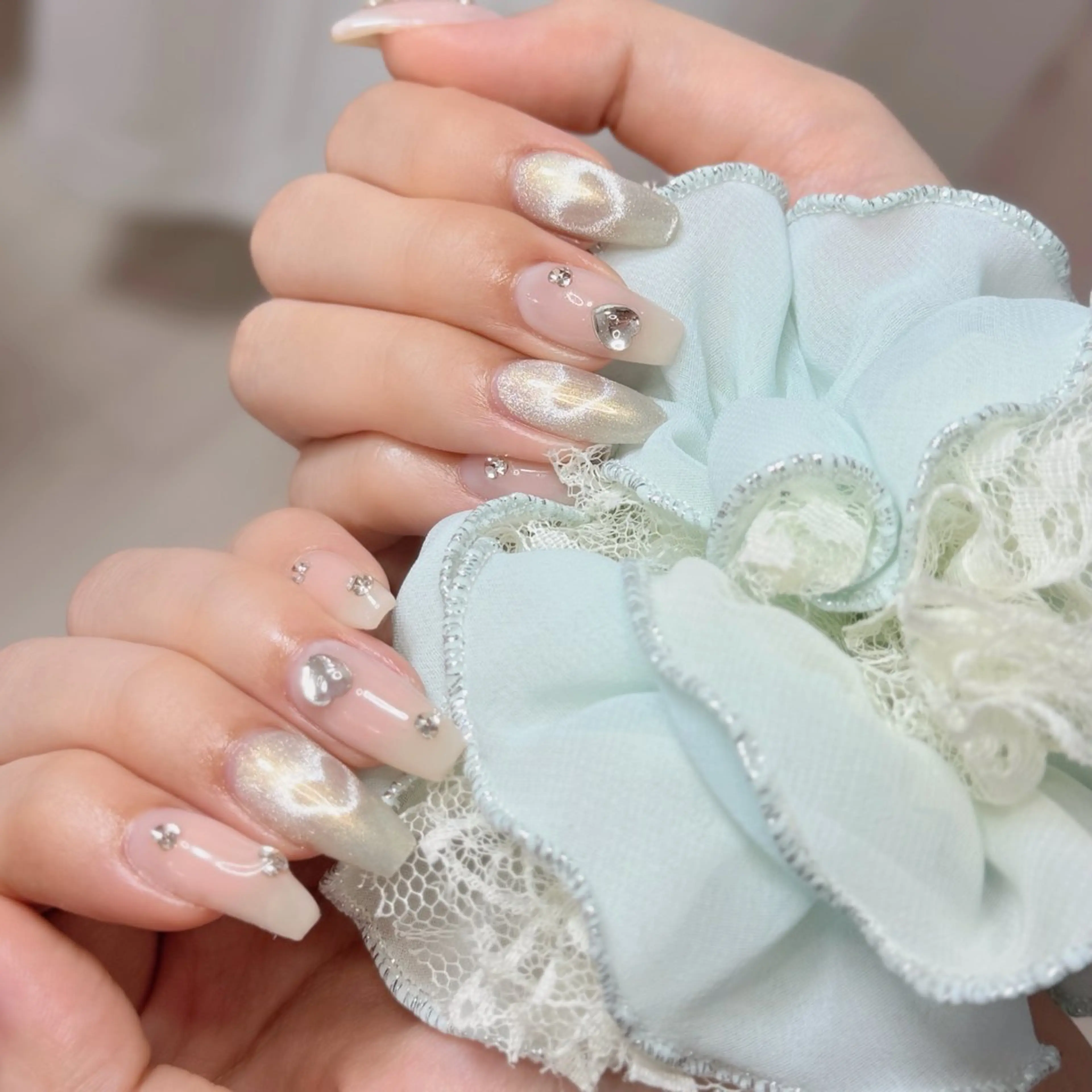ネイル アートネイル オーロラネイル チークネイル フレンチネイル ガラスフレンチ ハンドネイル 🎀🎀YooLi Nail Salonのネイルデザイン