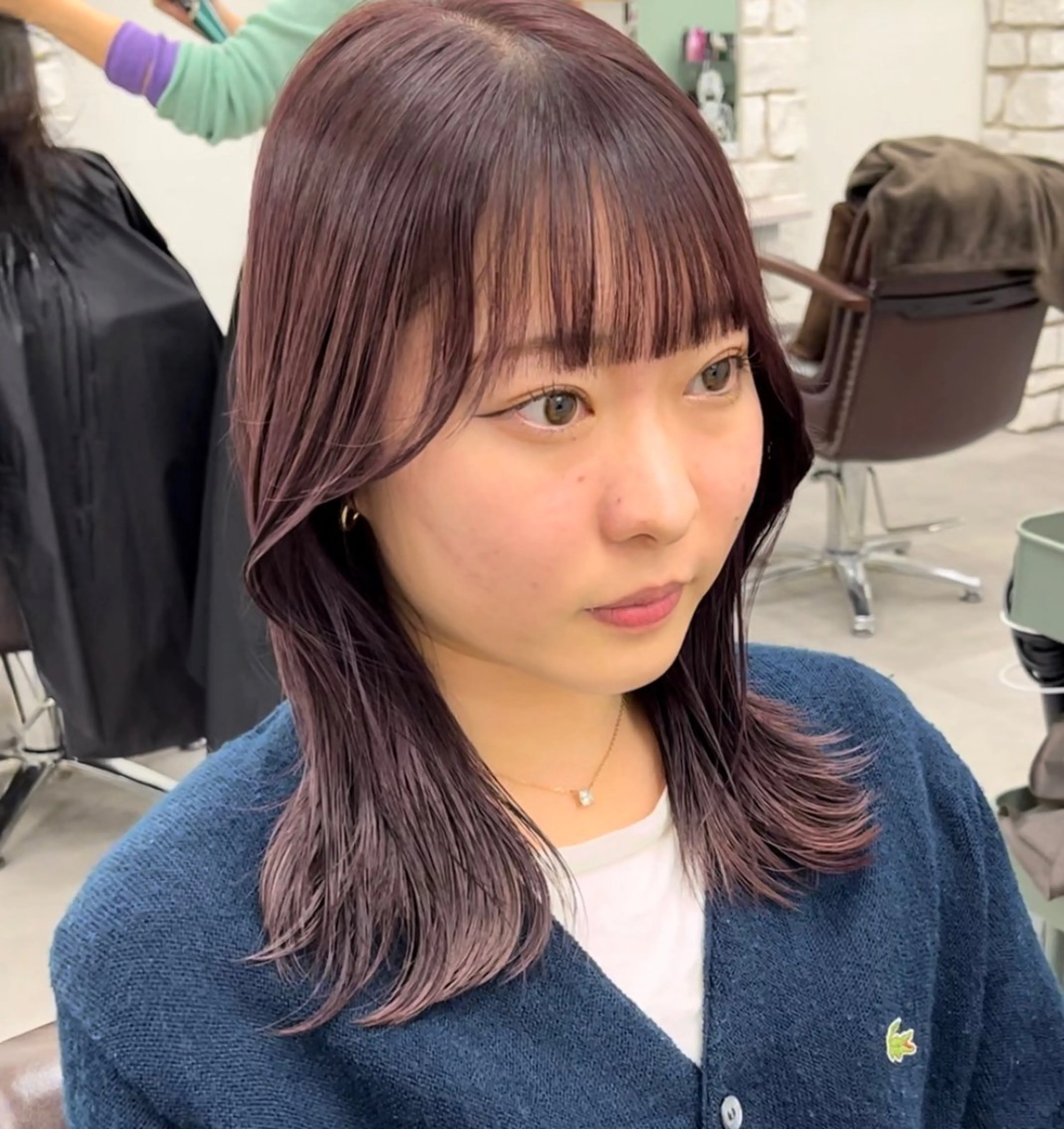 ミディアム カラー ピンクカラー カット ヘアカラー トリートメント 天王寺髪質改善なら よしみさん✨のヘアスタイル