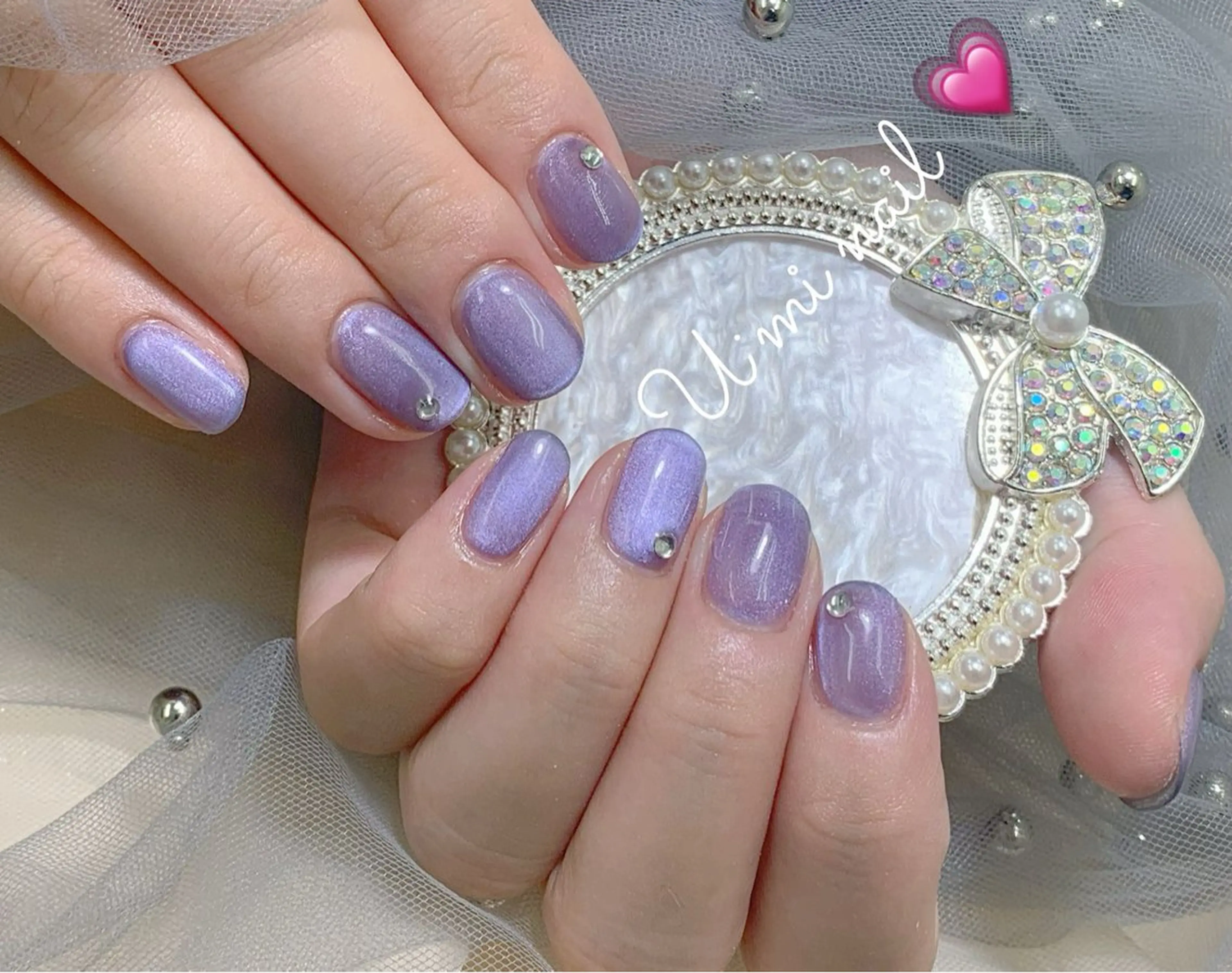 ネイル マグネットネイル マグネットワンカラー ワンカラーネイル ストーンネイル Ｕ·Mi nail salon所属・u・mi  上野御徒町パラジェルのネイルデザイン