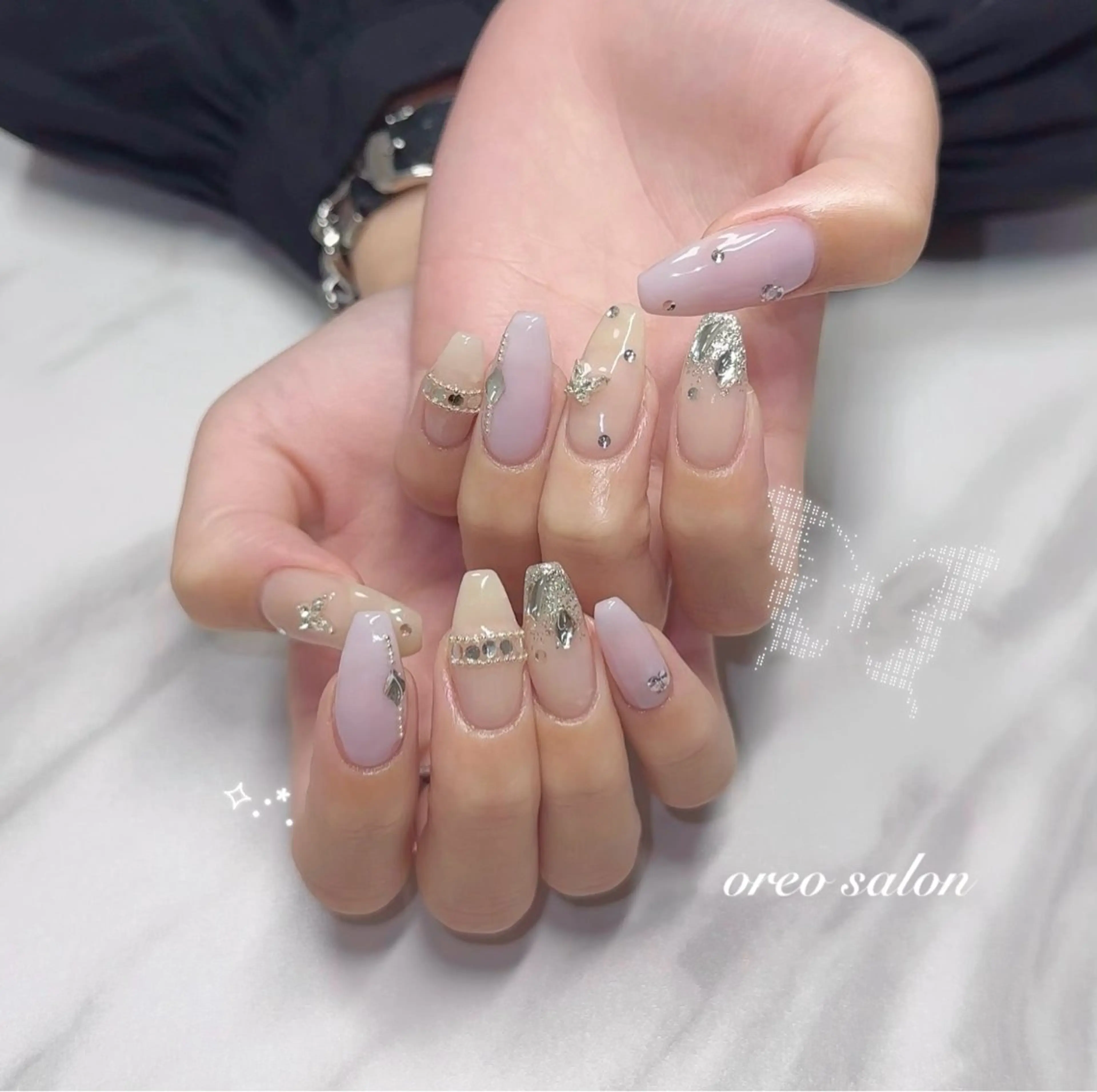 ネイル フラッシュネイル ジェルネイル ガーリー ハート キラキラネイル oreo salon miyu 池袋のネイルデザイン