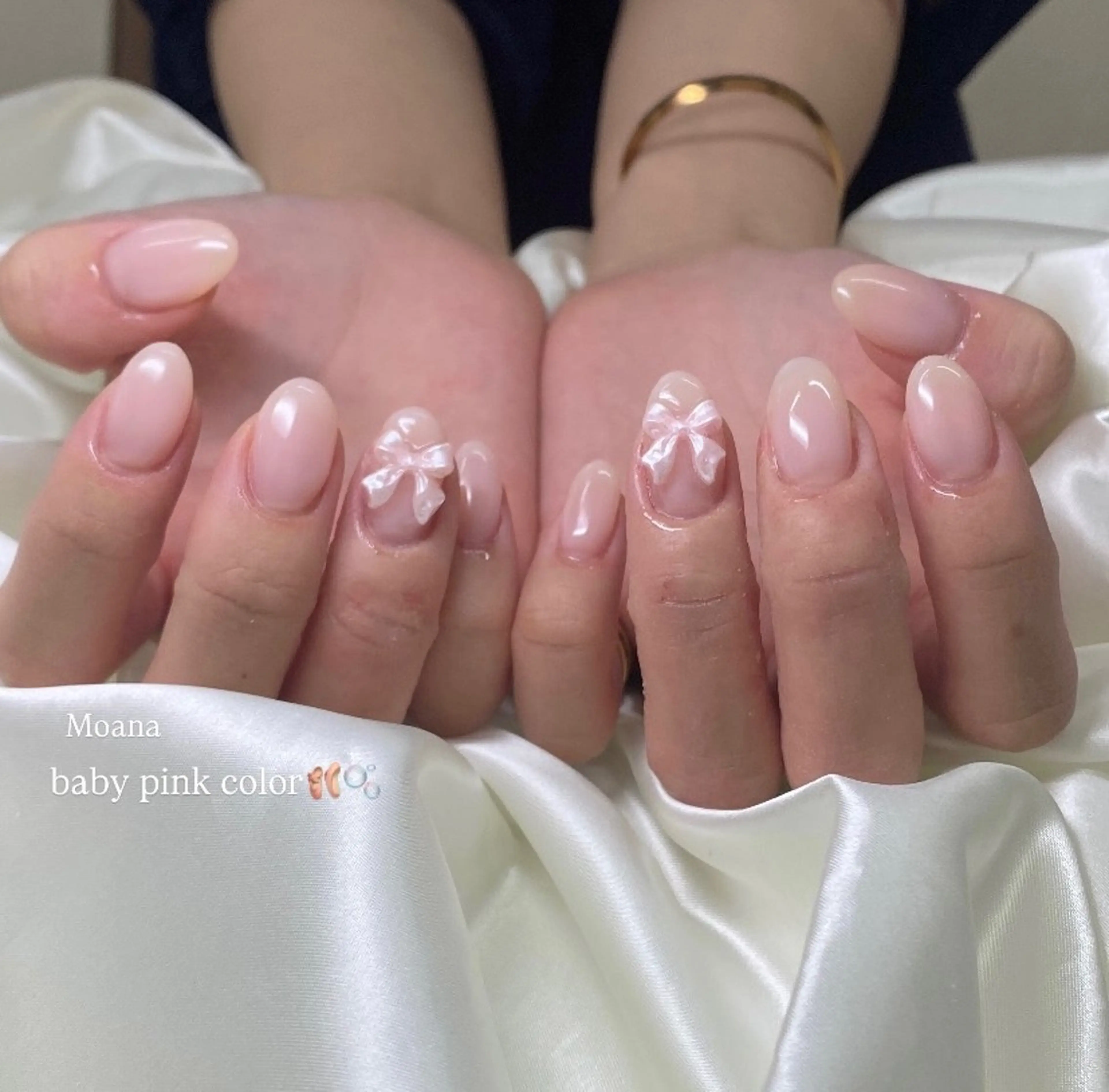 ネイル 韓国ネイル ワンカラーネイル ピンク リボン 春ネイル ハンドネイル MoanaNail Manamiのネイルデザイン