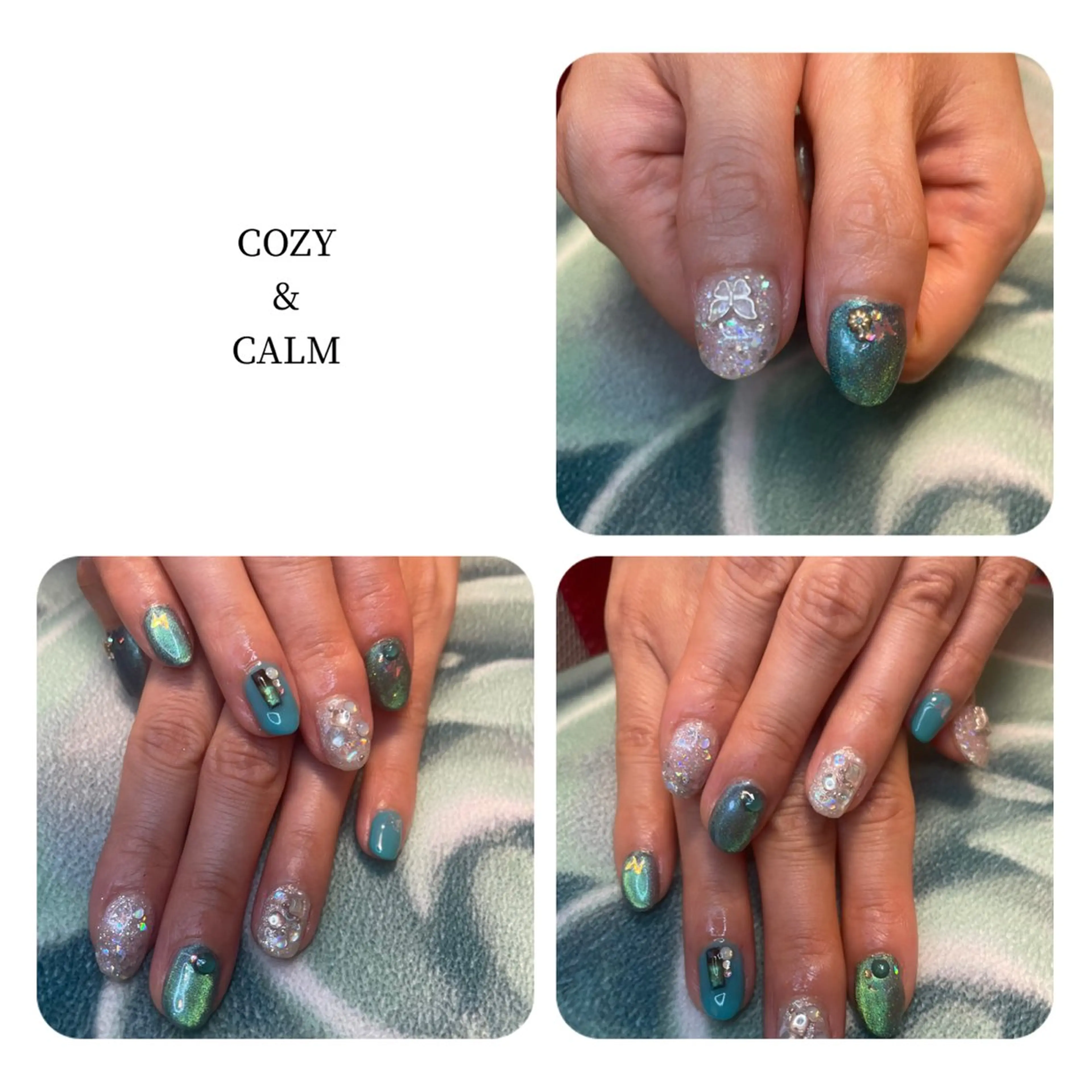 ネイル グリーン キラキラネイル マグネットネイル シルバー NAIL★M 真紀のネイルデザイン