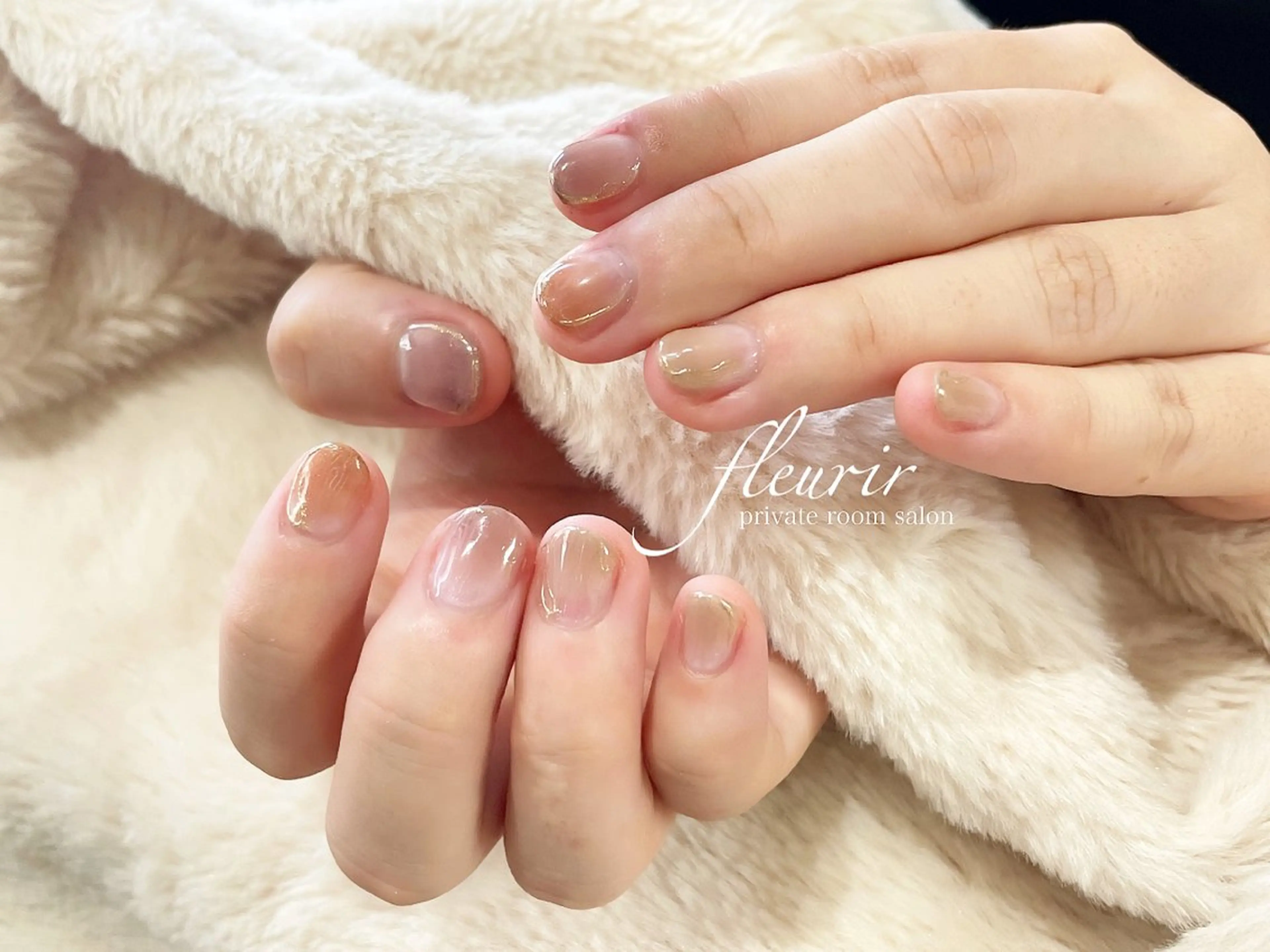 ネイル アートネイル ブラウン ラメ(グリッター) ミラーネイル フルリール 【プライベートサロンのネイルデザイン