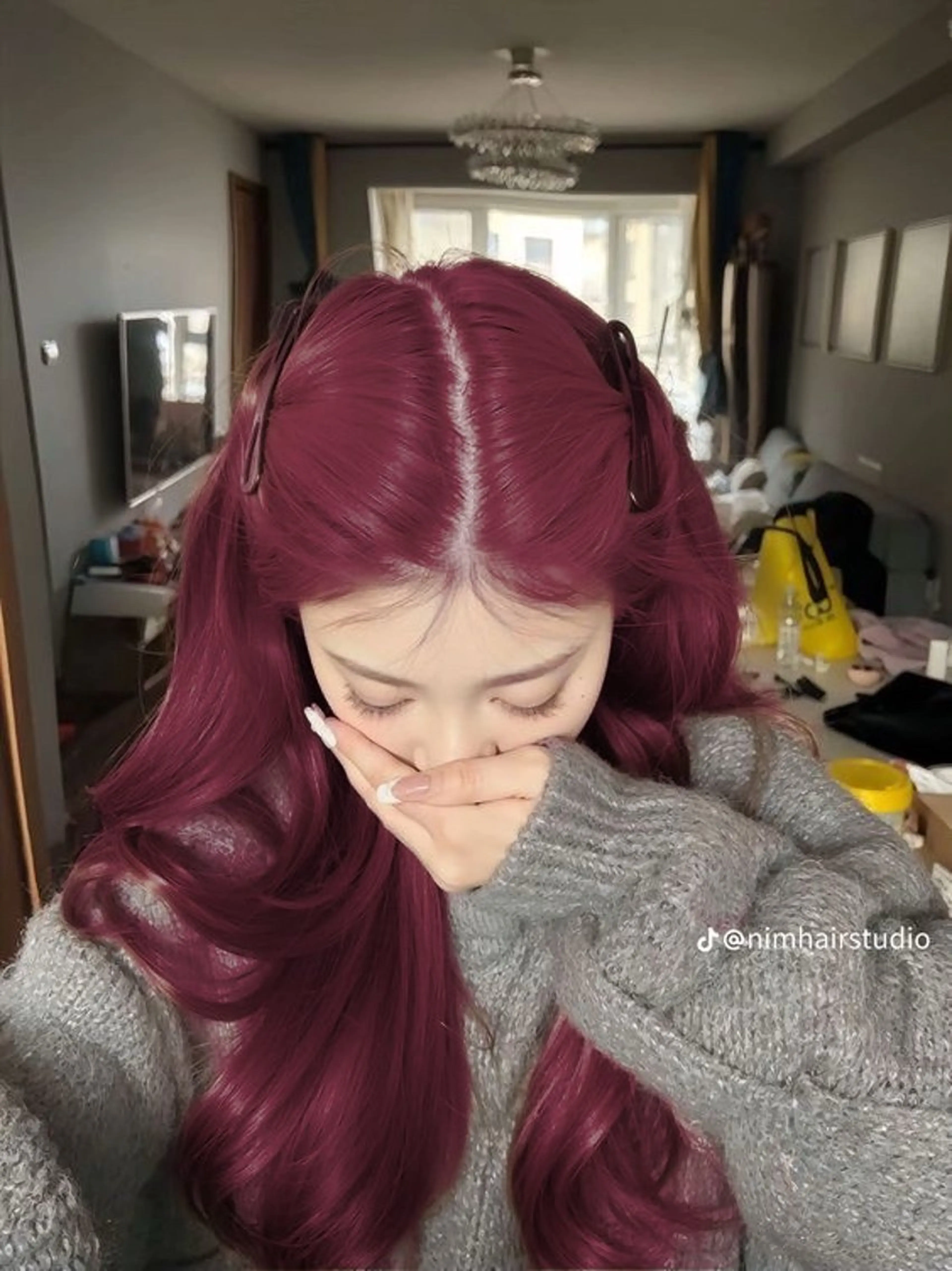 セミロング カラー ヘアアレンジ ケアカラー ヘアカラー ヘッドスパ ヘアセット 中韓🇰🇷暖色/ ワインレッド/らいるのヘアスタイル