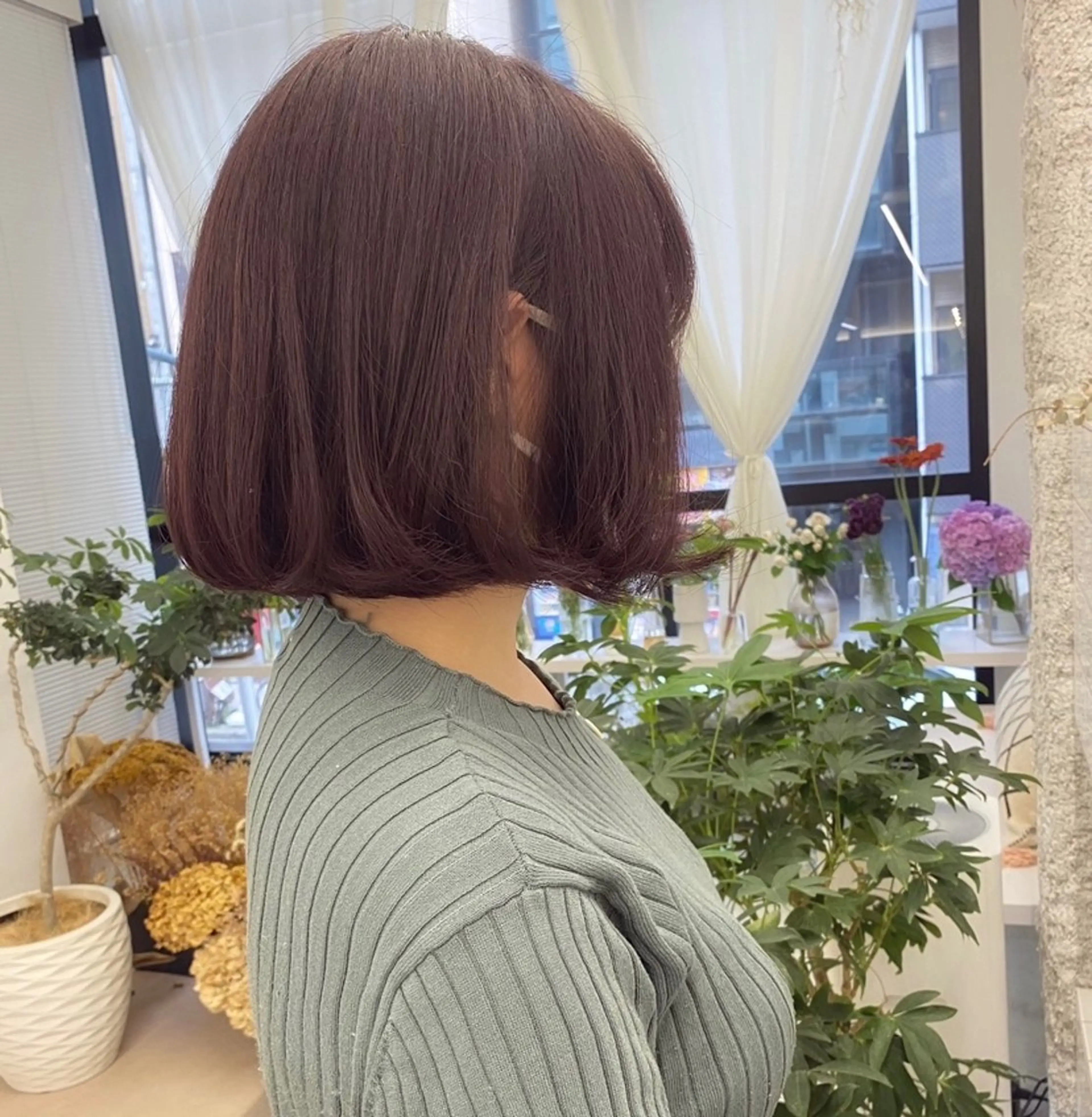 ミディアム カラー ブリーチ ブリーチなしカラー ピンクカラー ピンクパープル パープルカラー erika /韓国ヘアのヘアスタイル