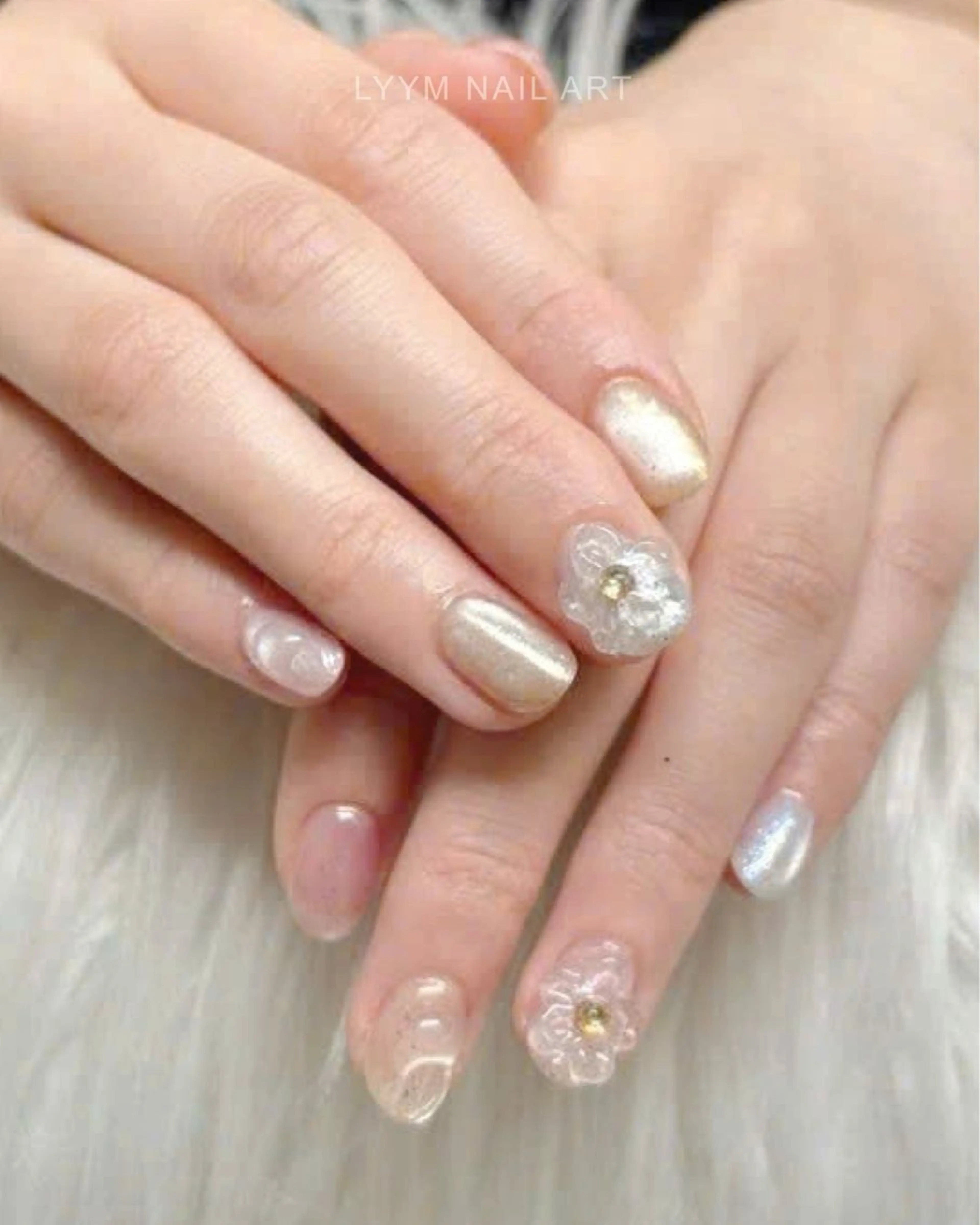 ネイル フラワーネイル 韓国ネイル ぷっくりネイル ブライダルネイル ハンドネイル LYYM Salonのネイルデザイン