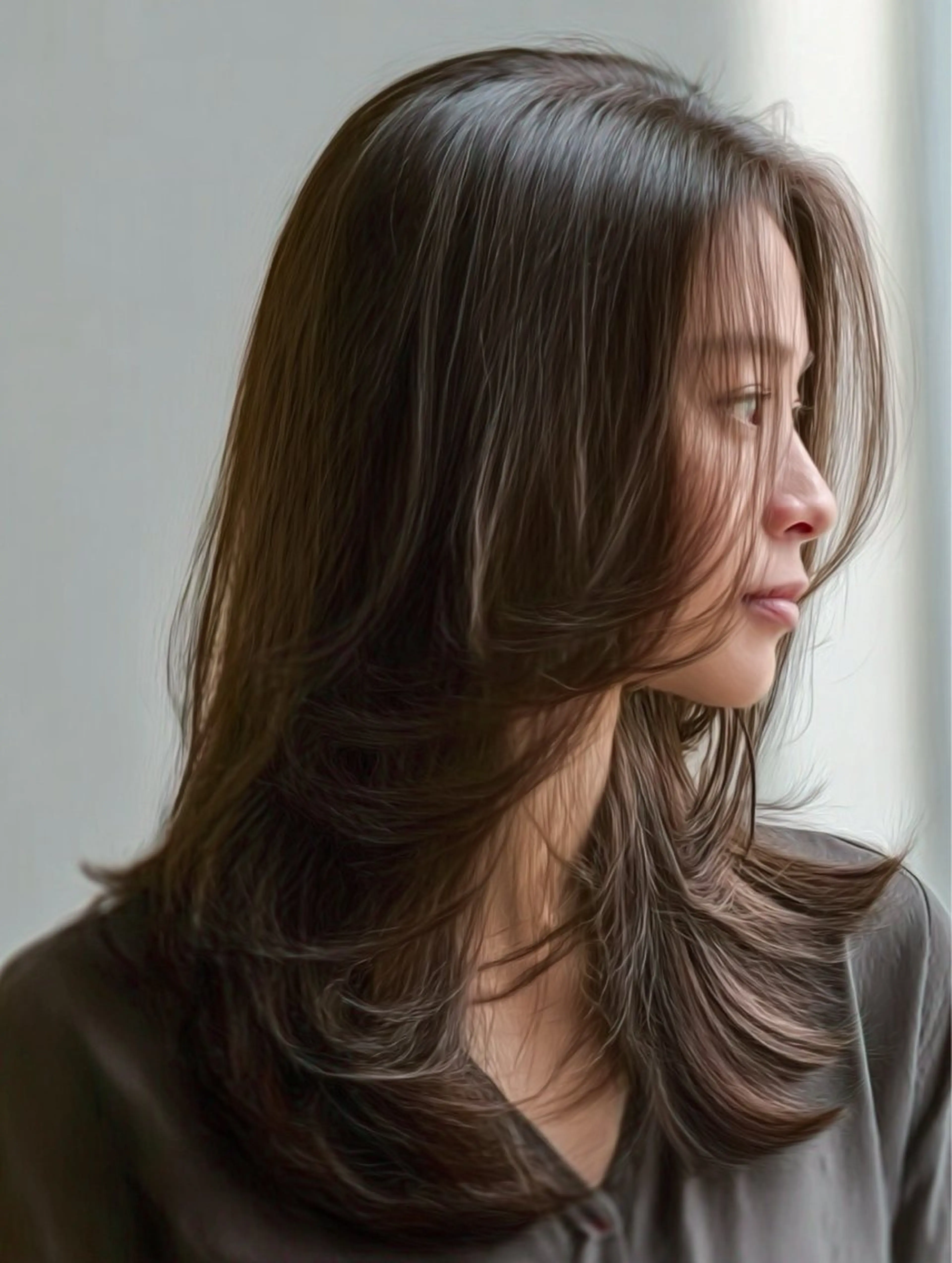 セミロング セミロングパーマ 顔まわりレイヤー 顔周りカット ハッシュカット ハイレイヤー カット 縮毛矯正 トリートメント ✨毛髪診断で絶対綺麗 ✨美髪艶髪専門✨高浪のヘアスタイル