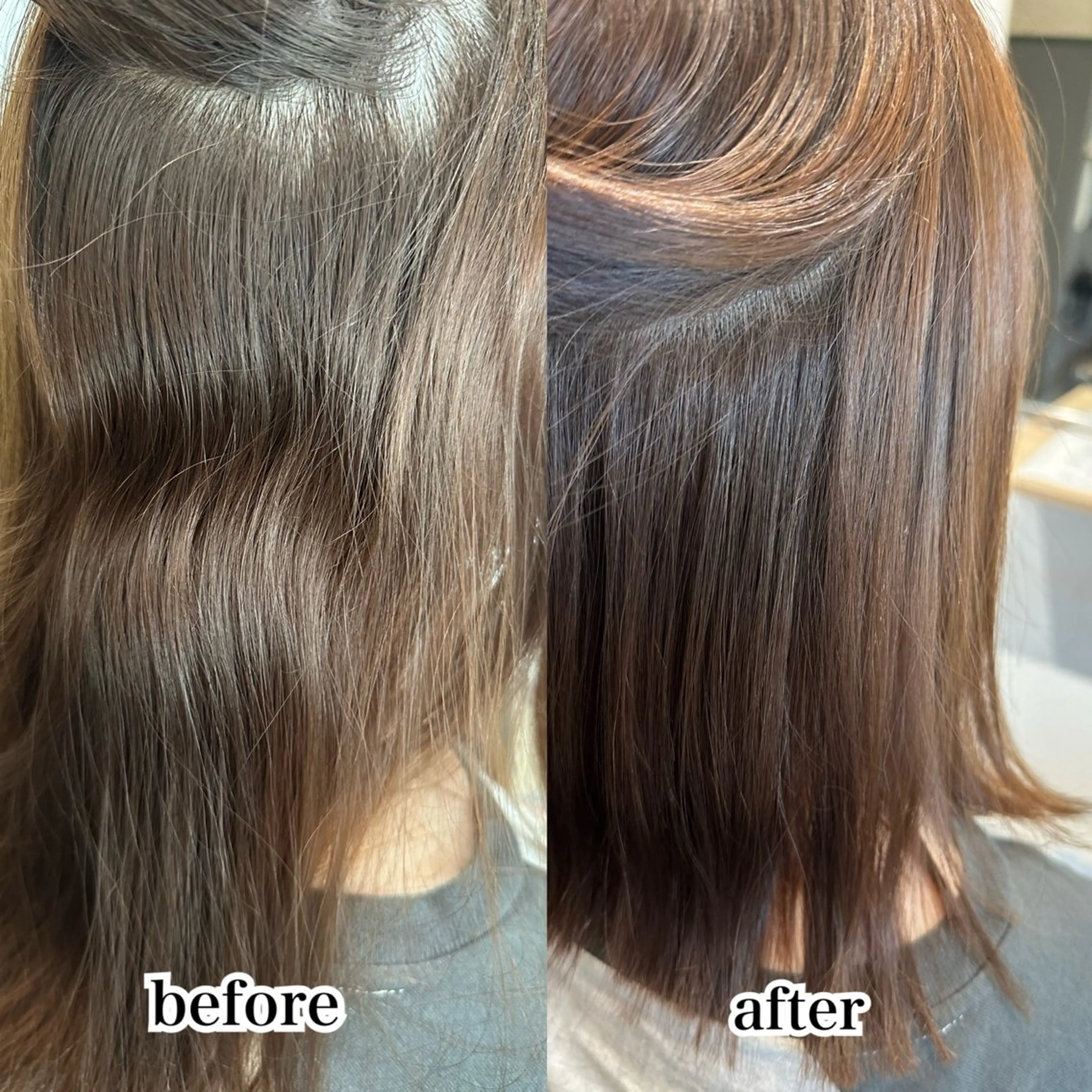 ミディアム カット 縮毛矯正 トリートメント 飯泉 春乃のヘアスタイル