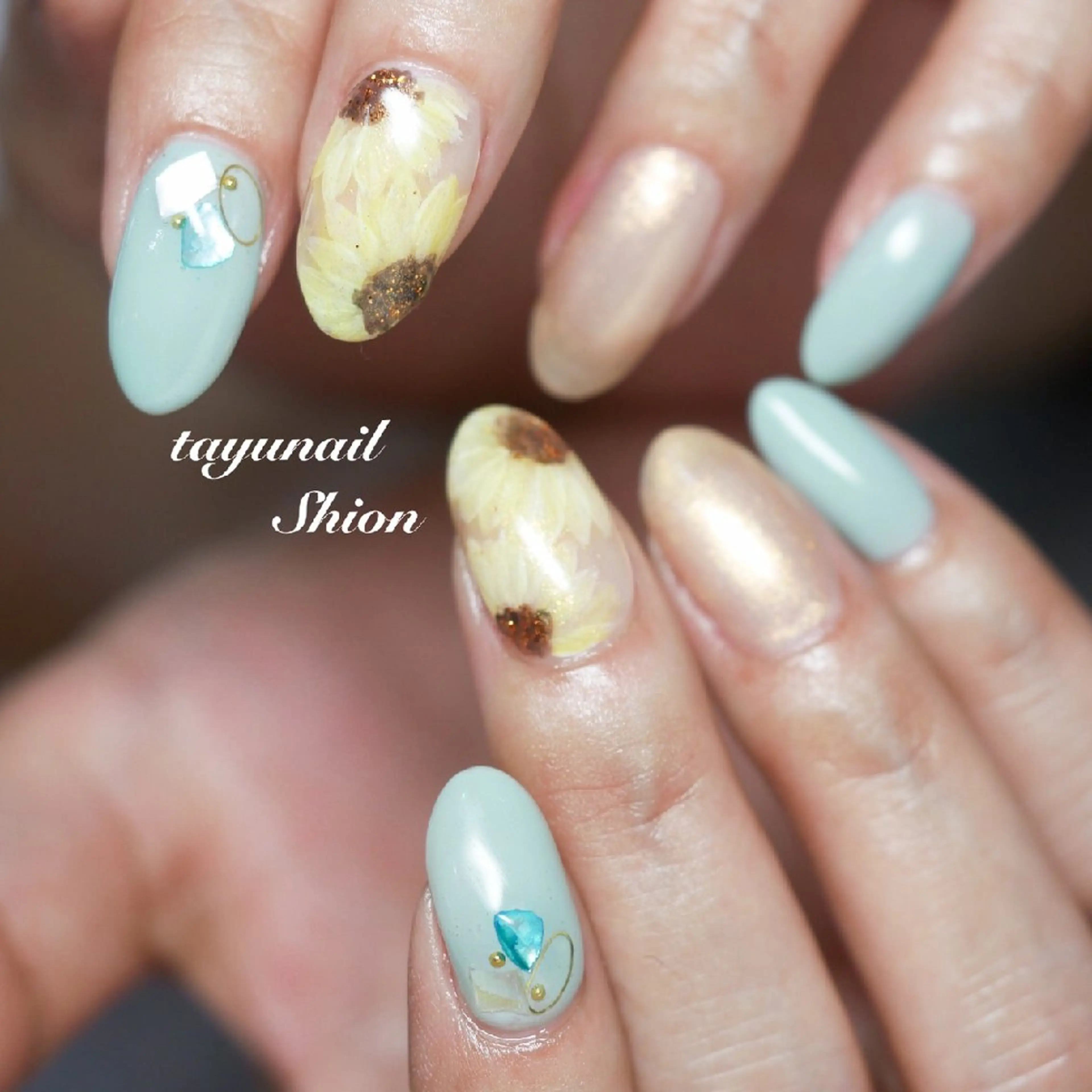 ネイル ブルー ジェルネイル パラジェル 黄色 ネイルサロン・ネイルスクール　たゆnail所属・ネイルサロン 【たゆnail】のネイルデザイン