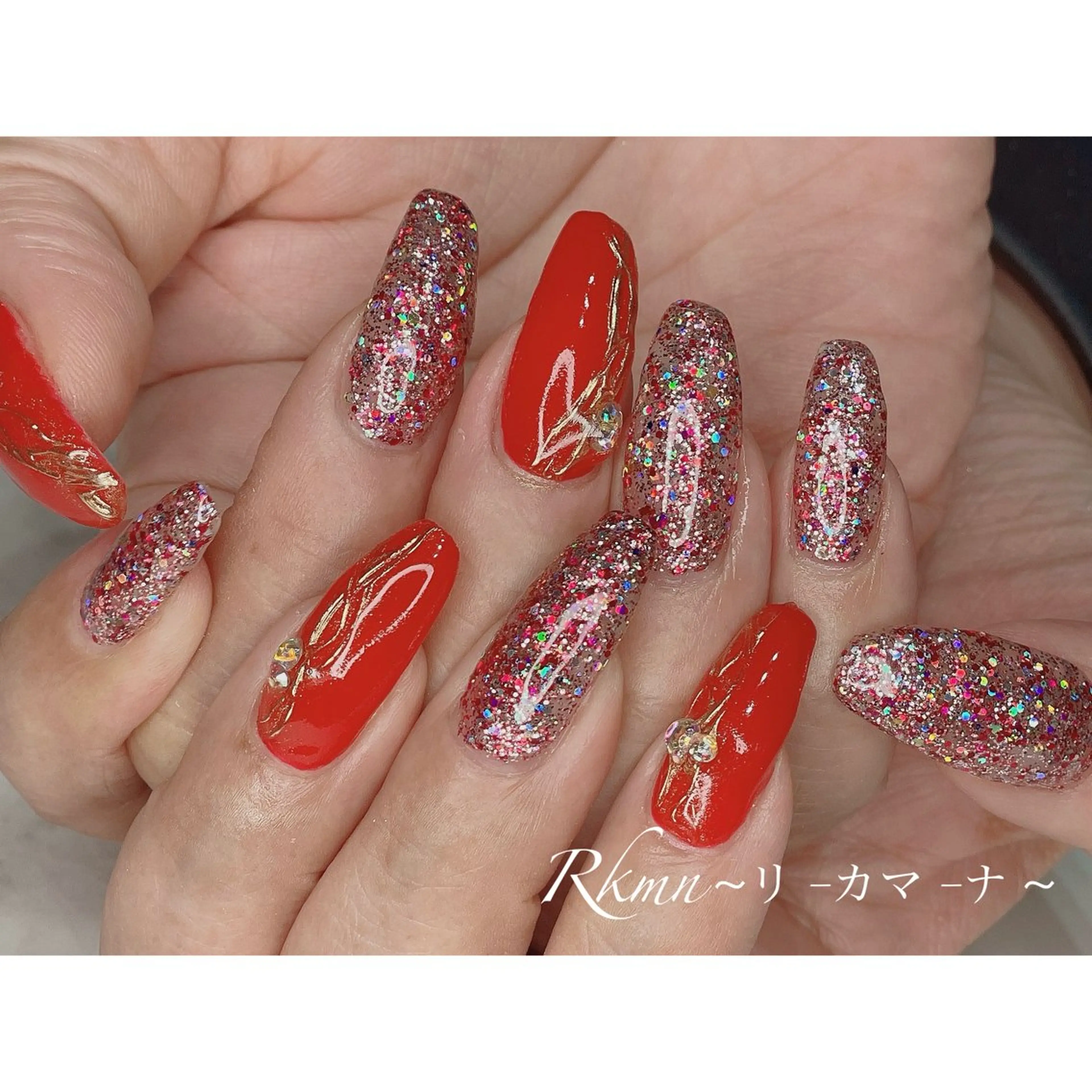 ネイル アートネイル ラメ(グリッター) ミラーネイル 春ネイル ハンドネイル フットネイル ハンドケア Rkmn ~リ-カマ-ナ~のネイルデザイン