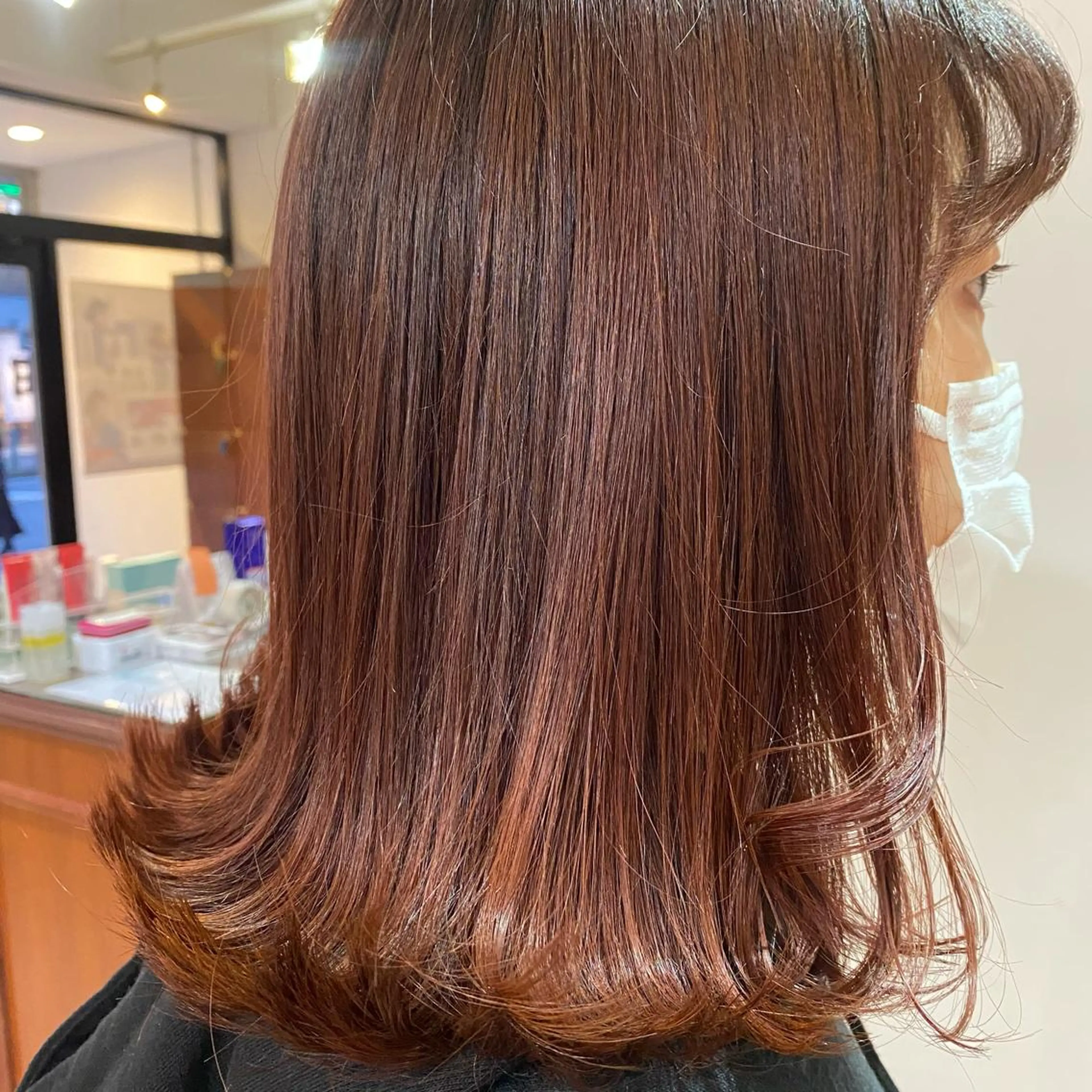 ミディアム カラー ブラウンカラー オレンジ オレンジブラウン 顔周りカット 韓国風ヘア 💚 nao💚のヘアスタイル