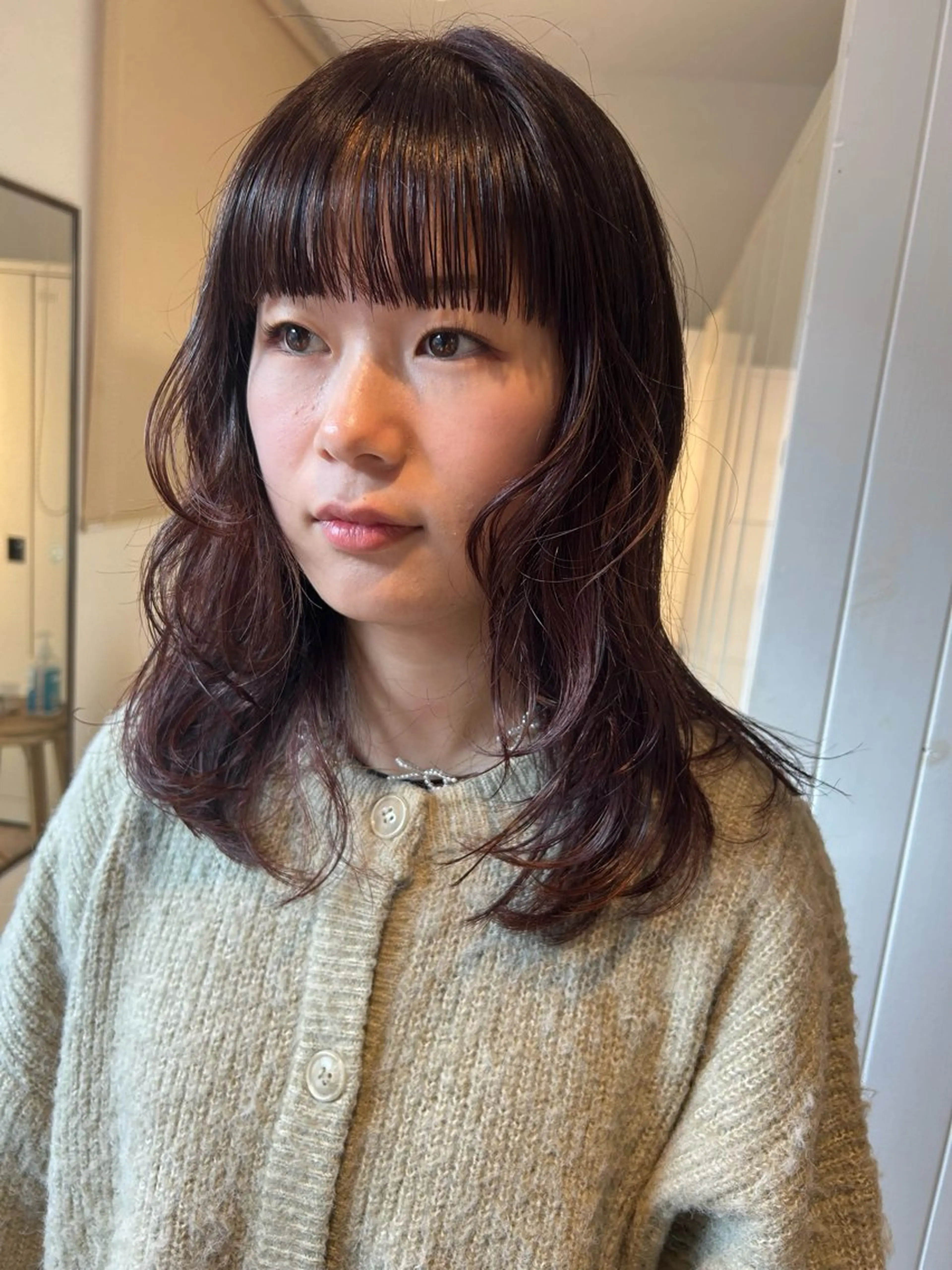 ミディアム カラー ブラウンカラー ピンクカラー ピンクブラウン レイヤーカット Riches by ENVY 西宮北口【リシェス バイ エンヴィー】所属・カラーリスト IKUHOのヘアスタイル