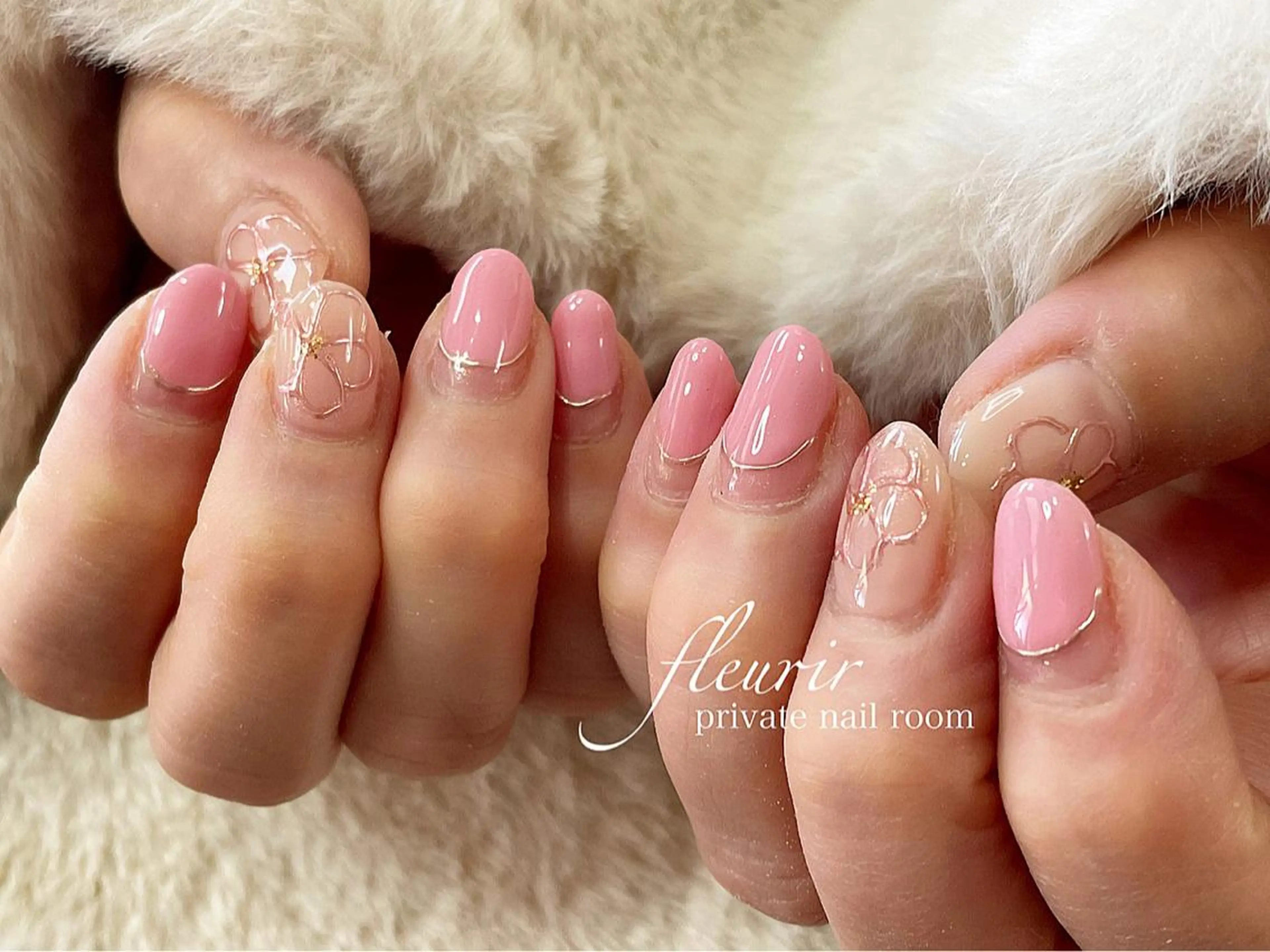 ネイル アートネイル 桜ネイル フラワーネイル フレンチネイル ゴールド フルリール 【プライベートサロンのネイルデザイン