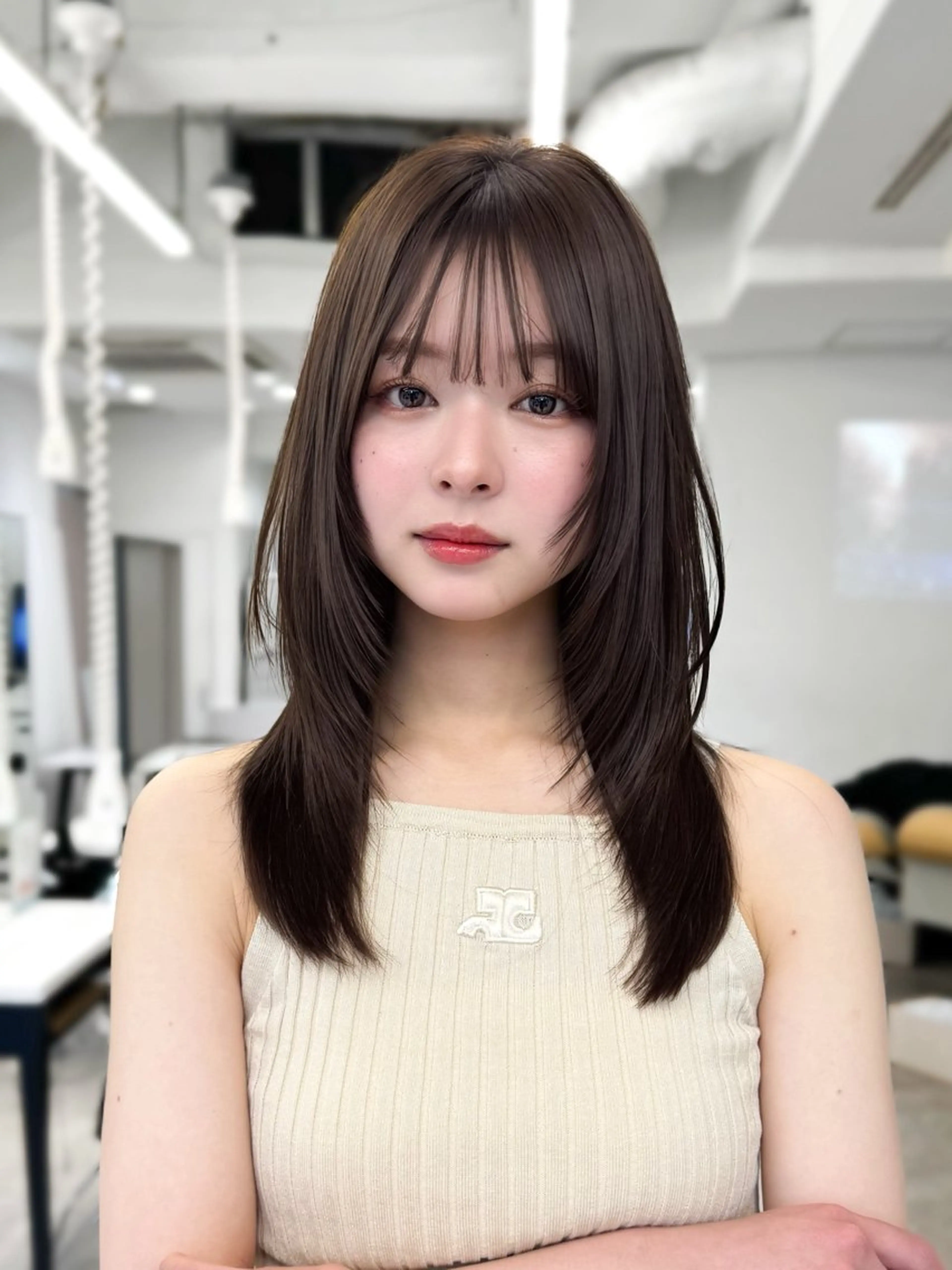 セミロング カラー 韓国ヘア♡ 顔まわりカットayaのヘアスタイル
