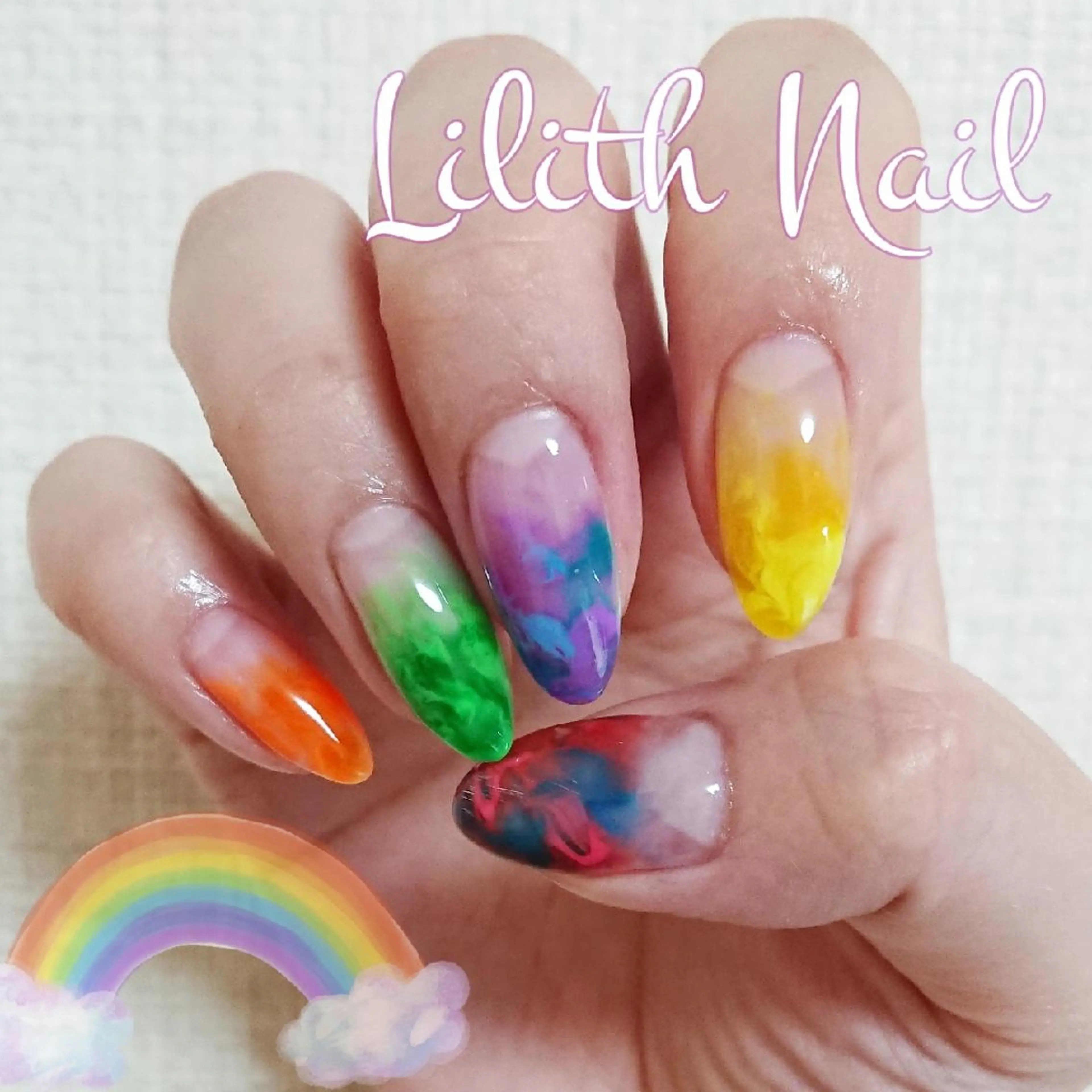 ネイル クリアネイル 大理石ネイル(マーブル) ハンドネイル Lilith Nailのネイルデザイン