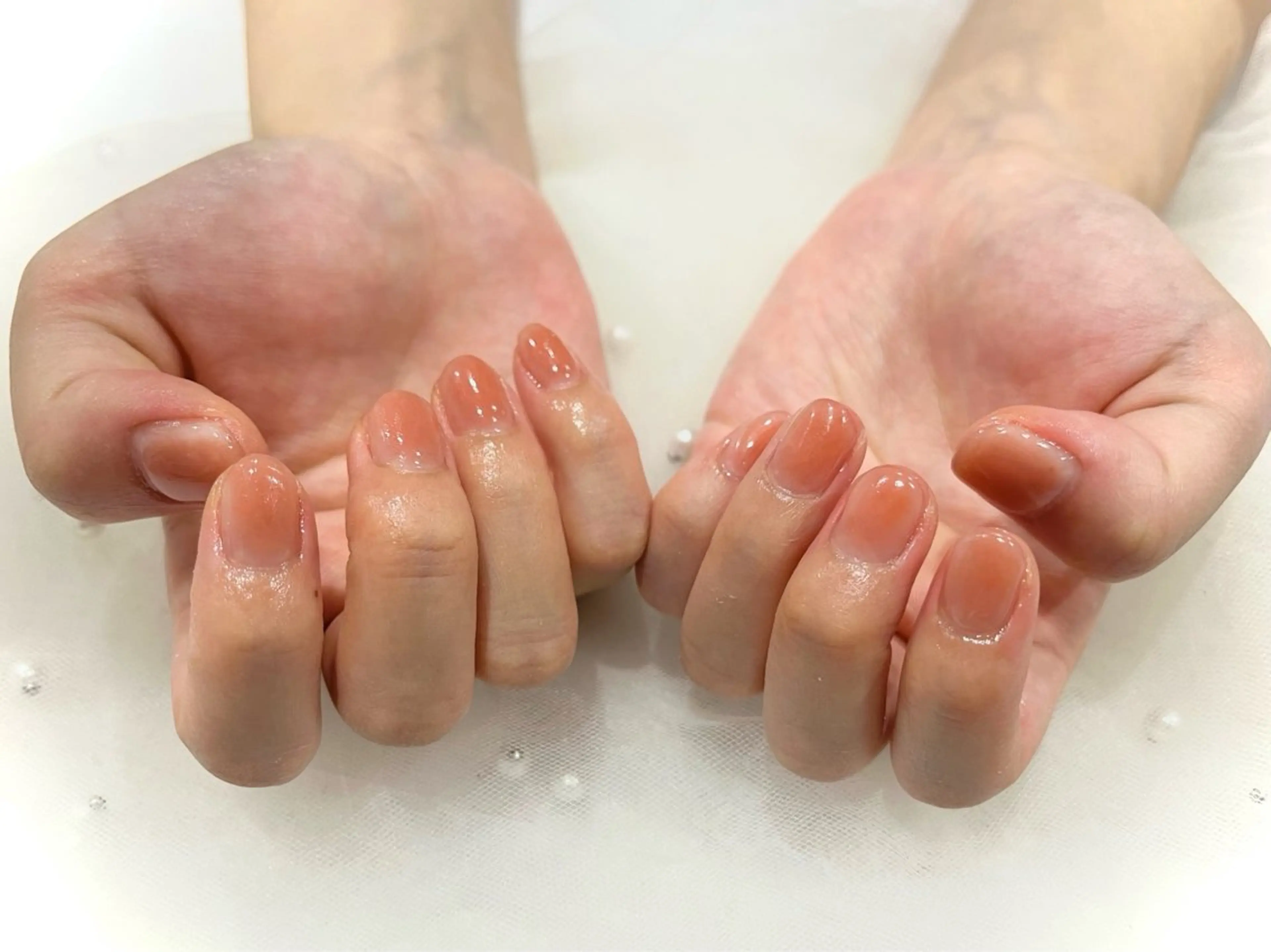 ネイル チークネイル オレンジ Nail salon Cielel⟡Ayaのネイルデザイン