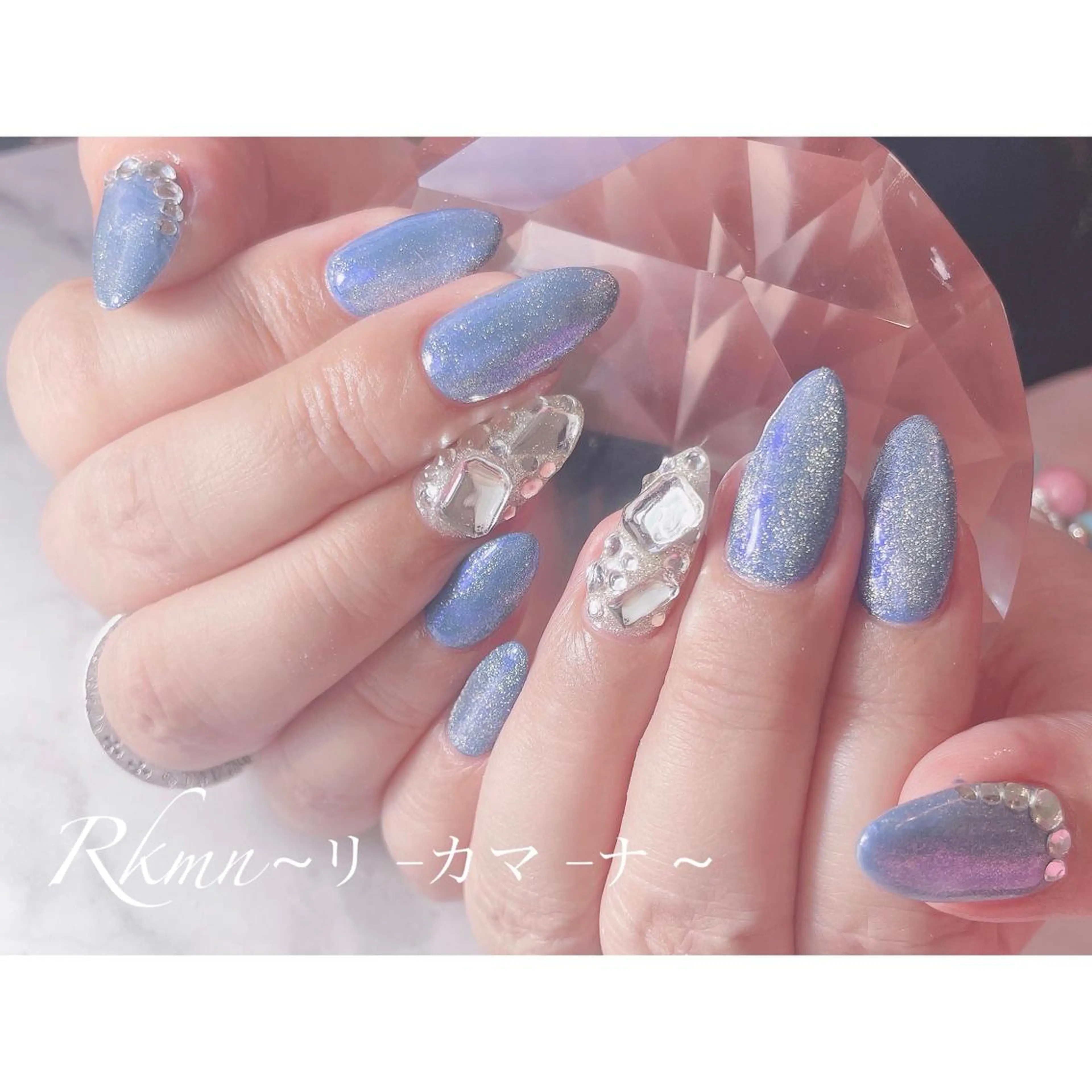 ネイル アートネイル ブルー フレンチネイル ジェルネイル グラデーション ハンドネイル フットネイル ハンドケア Rkmn ~リ-カマ-ナ~のネイルデザイン