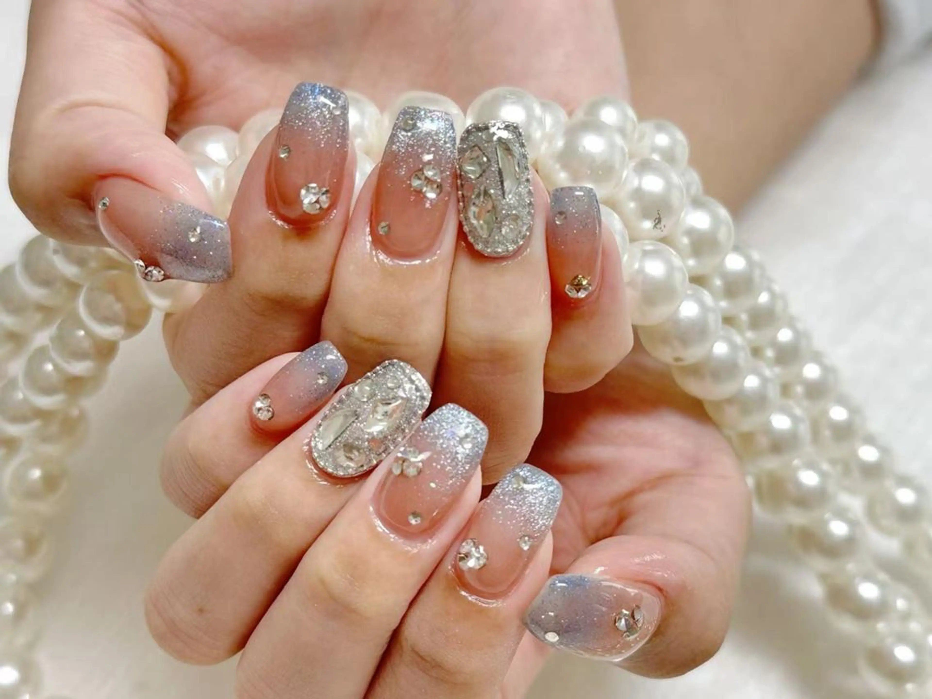 ネイル アートネイル クリアネイル 成人式 長さ出し フラッシュネイル ハンドネイル Ru na🍳のネイルデザイン