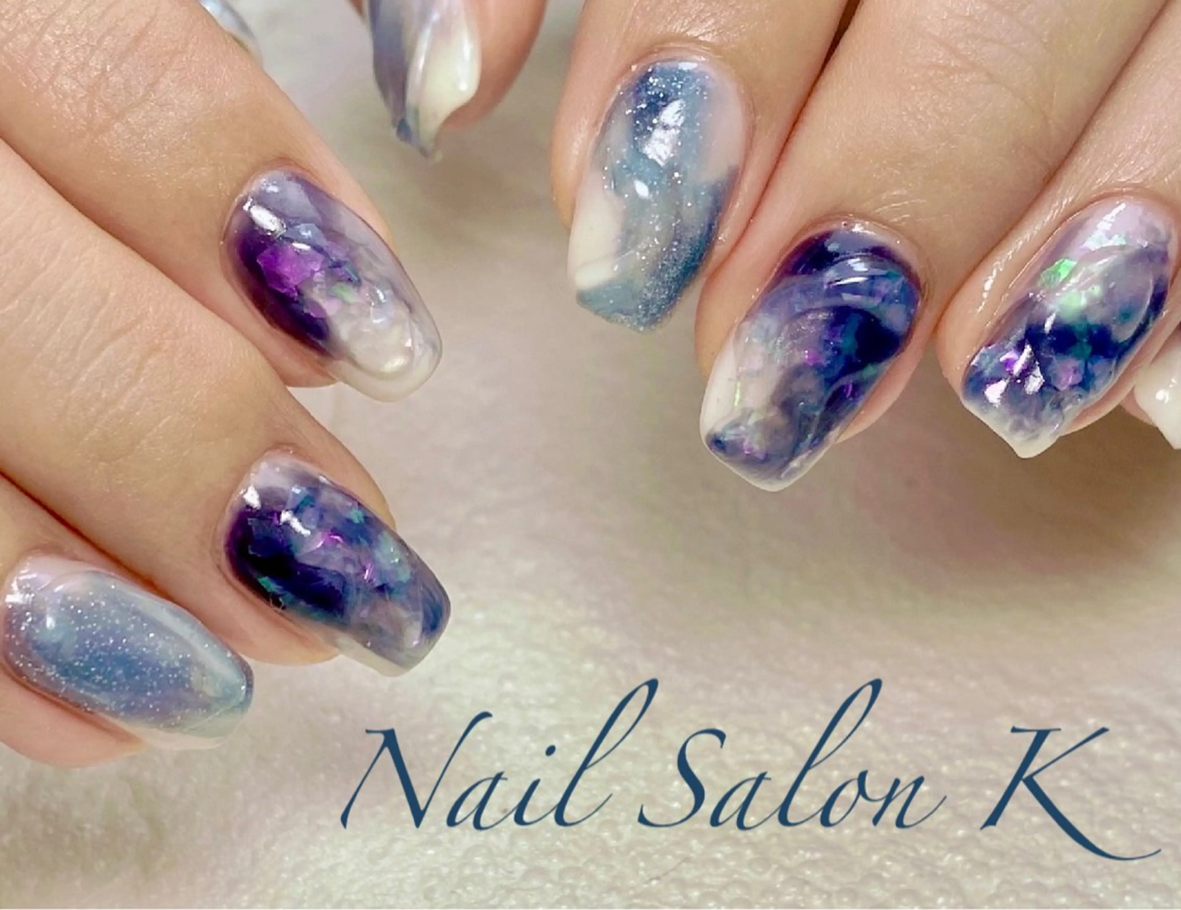 ネイル フラッシュネイル 持ち込み ネイビー ニュアンスネイル ぷっくりネイル ハンドネイル Nail Salon K 🧸美爪育成のネイルデザイン