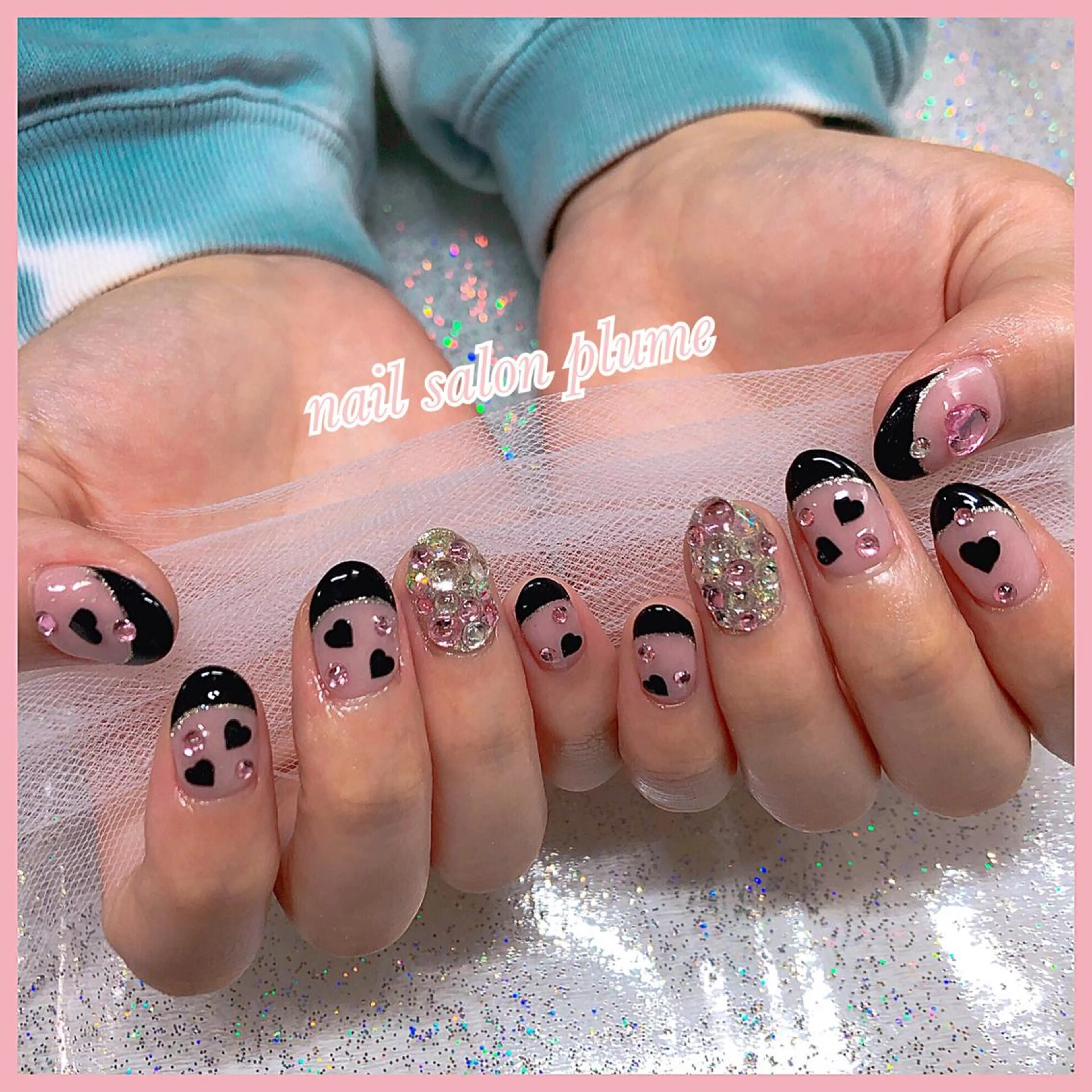 ネイル アートネイル フレンチネイル ハート 韓国ネイル ラメ(グリッター) ハンドネイル plume nail ☆韓国ネイルのネイルデザイン