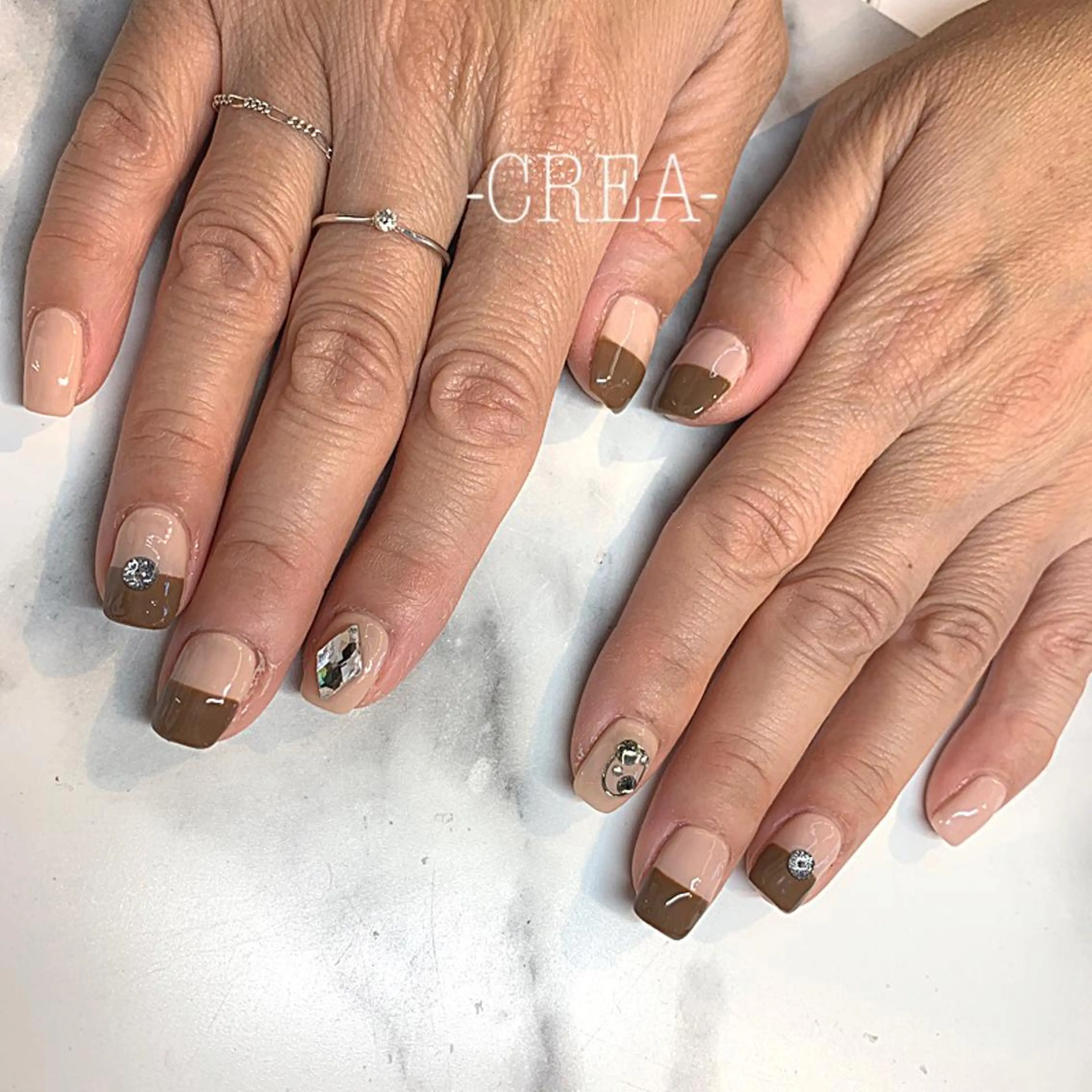 ネイル ブラウン フレンチネイル ジェルネイル オフィスネイル ショートネイル ~Liebe~ harukaのネイルデザイン