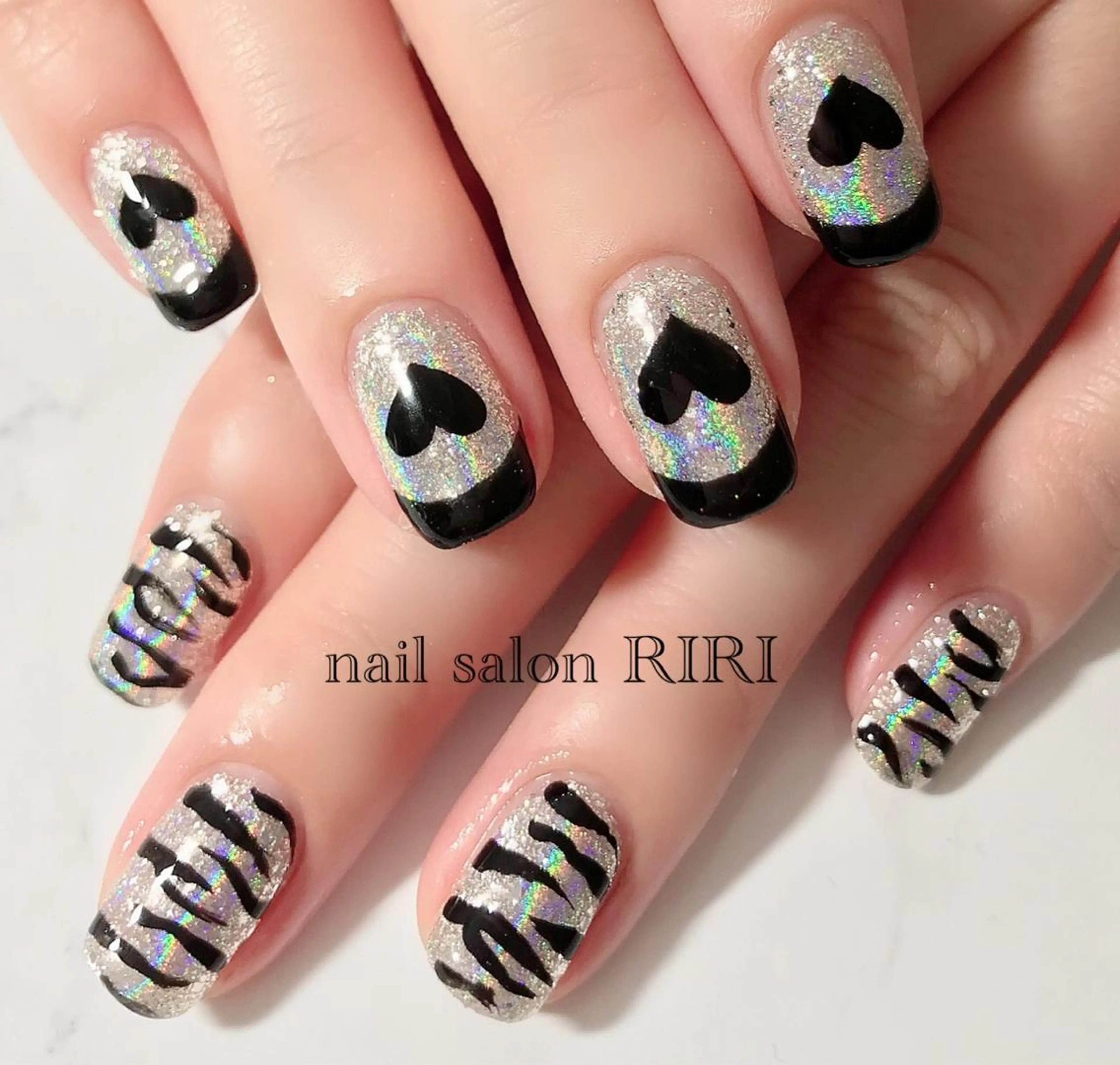 ネイル アニマル柄 フレンチネイル ハート ハンドネイル ハンドケア private  nail  salon RIRI所属・RIRI リリのネイルデザイン
