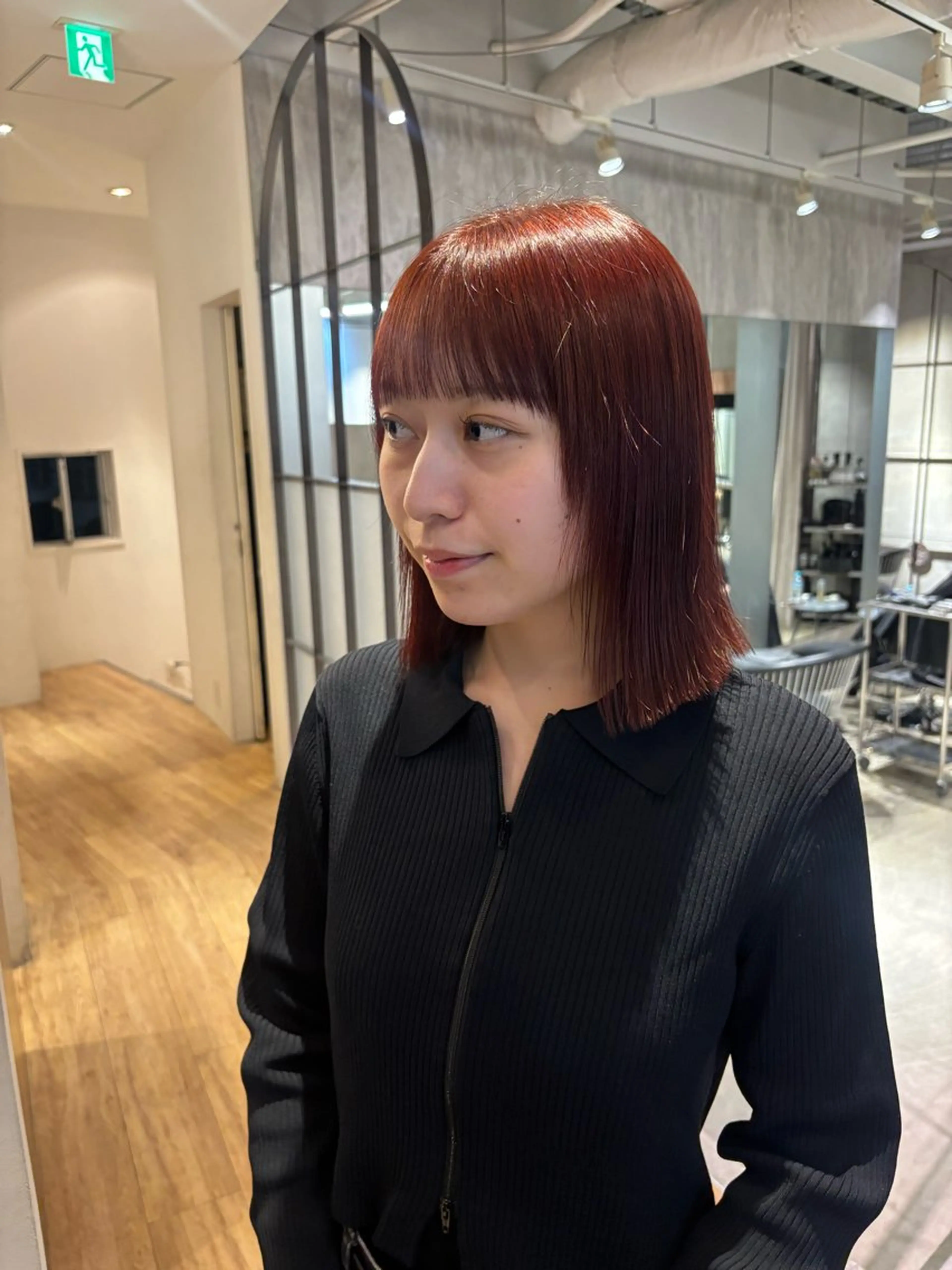 ミディアム 切りっぱなしボブ ボブ カット ヘアカラー 西田 美侑/カットモデルのヘアスタイル