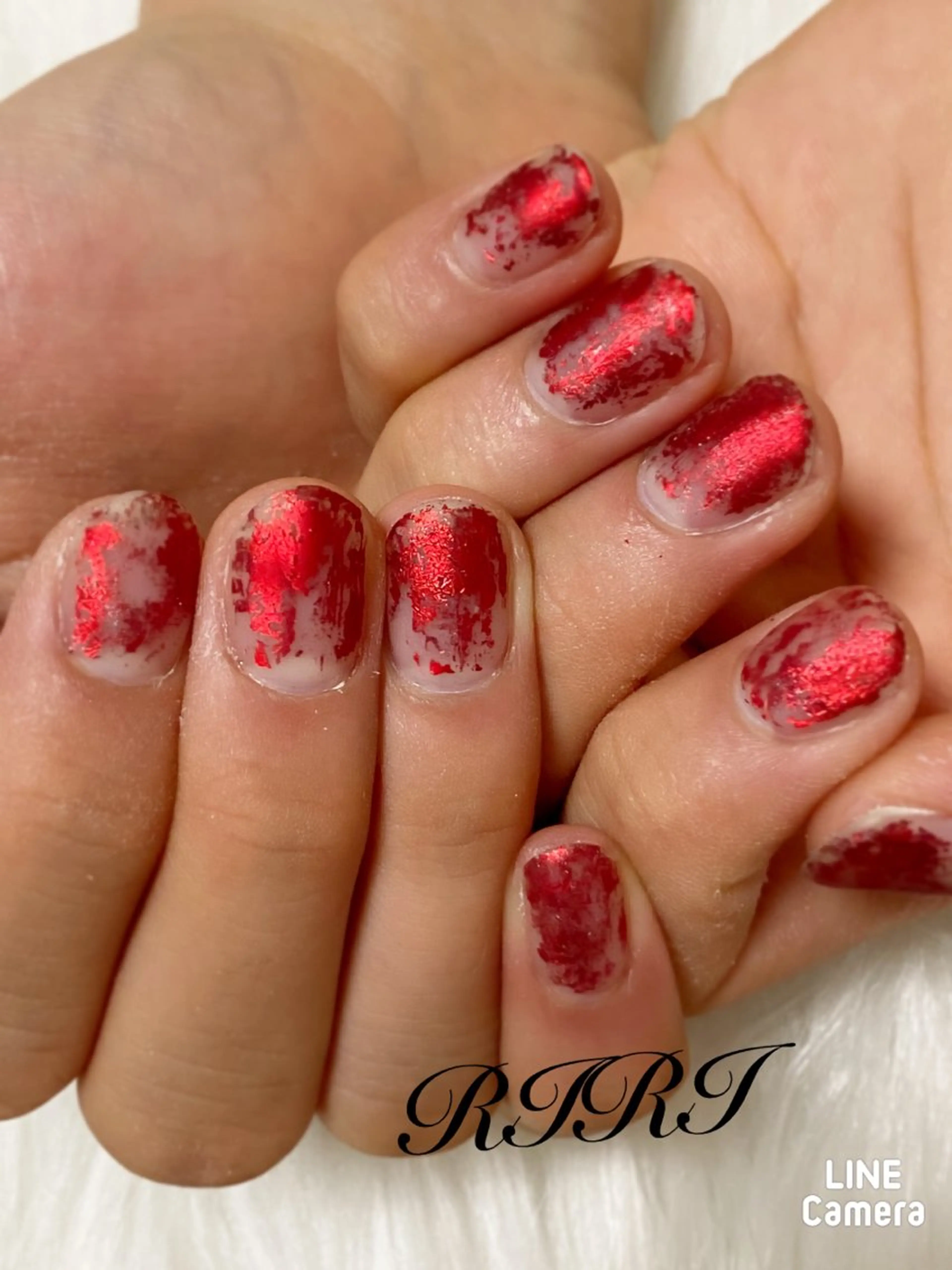 ネイル ジェルネイル キラキラネイル 韓国ネイル メンズネイル 赤色 ハンドネイル riri オーナーのネイルデザイン
